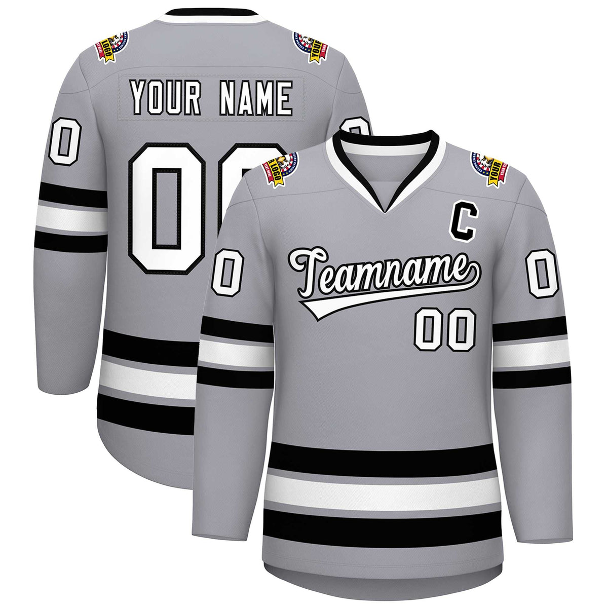 Custom Gray White-Black Classic Style Hockey Jersey | KXKSHOP