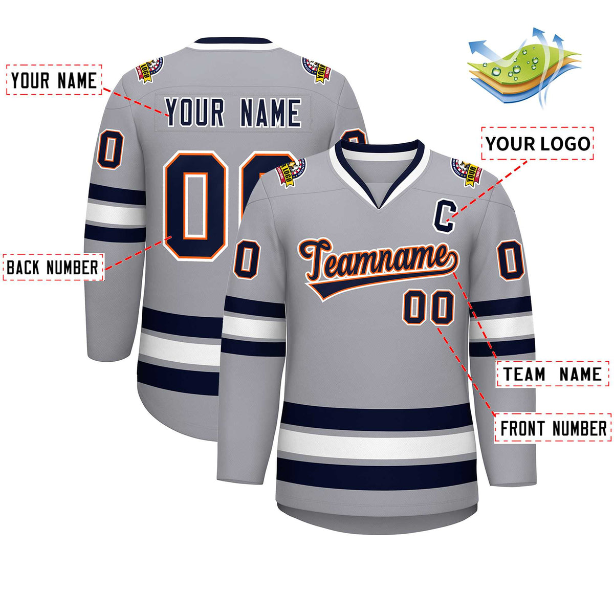 Custom Gray Navy Orange-White Classic Style Hockey Jersey | KXKSHOP
