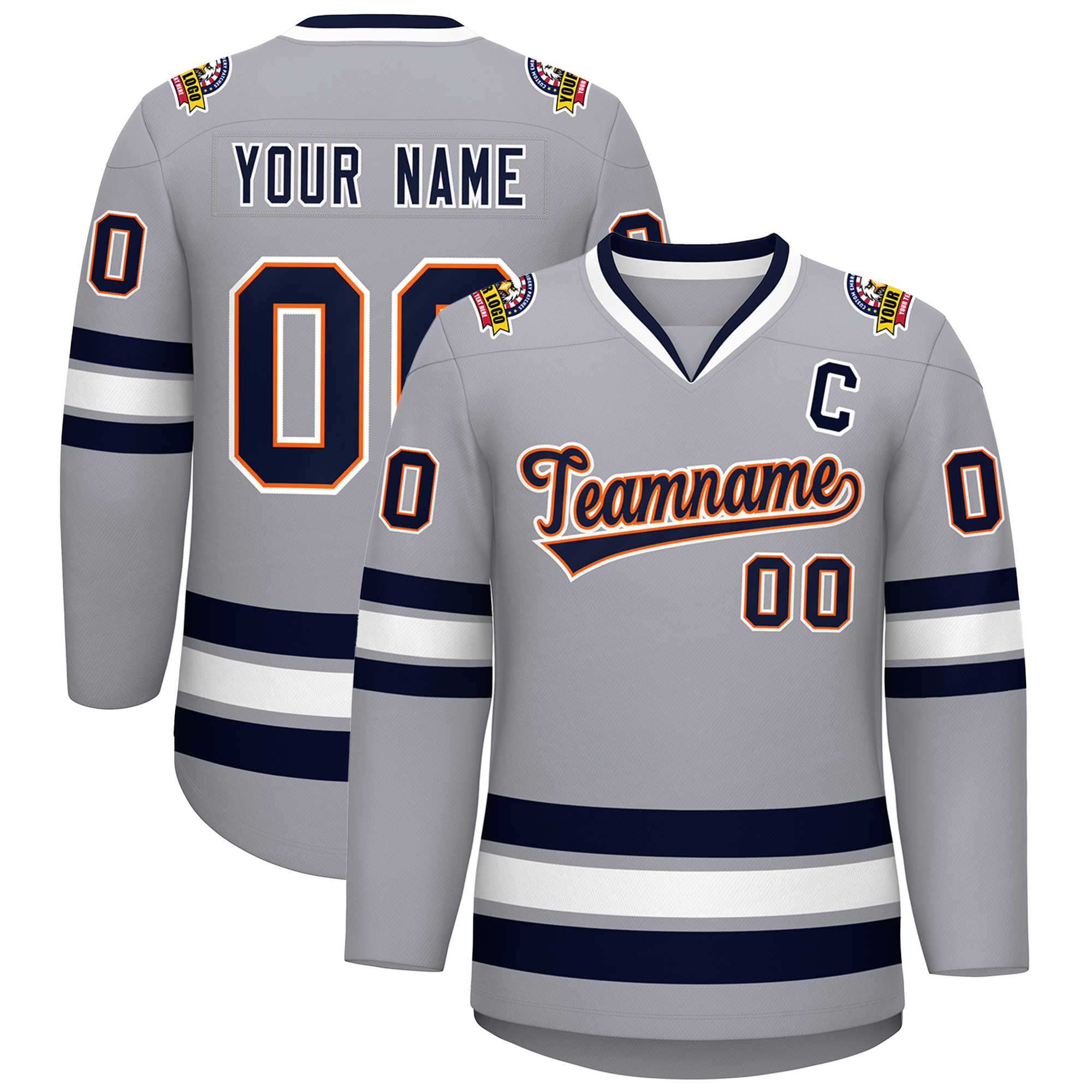 Custom Gray Navy Orange-White Classic Style Hockey Jersey | KXKSHOP