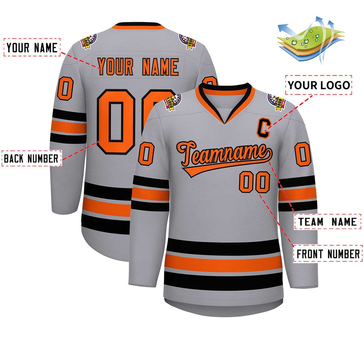 Custom Gray Orange-Black Classic Style Hockey Jersey | KXKSHOP