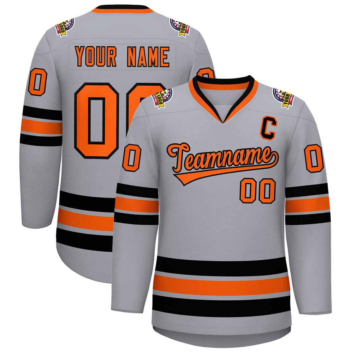 Custom Gray Orange-Black Classic Style Hockey Jersey | KXKSHOP