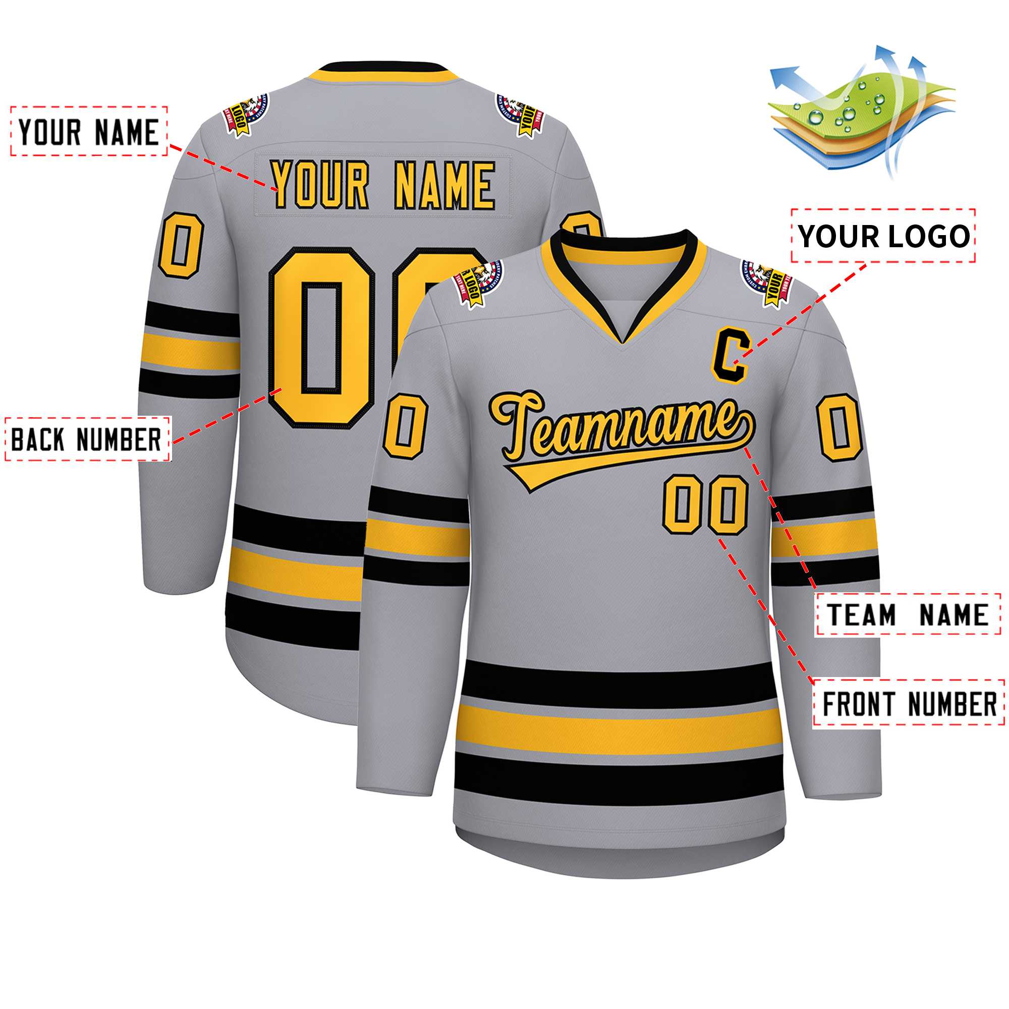 Custom Gray Gold-Black Classic Style Hockey Jersey | KXKSHOP