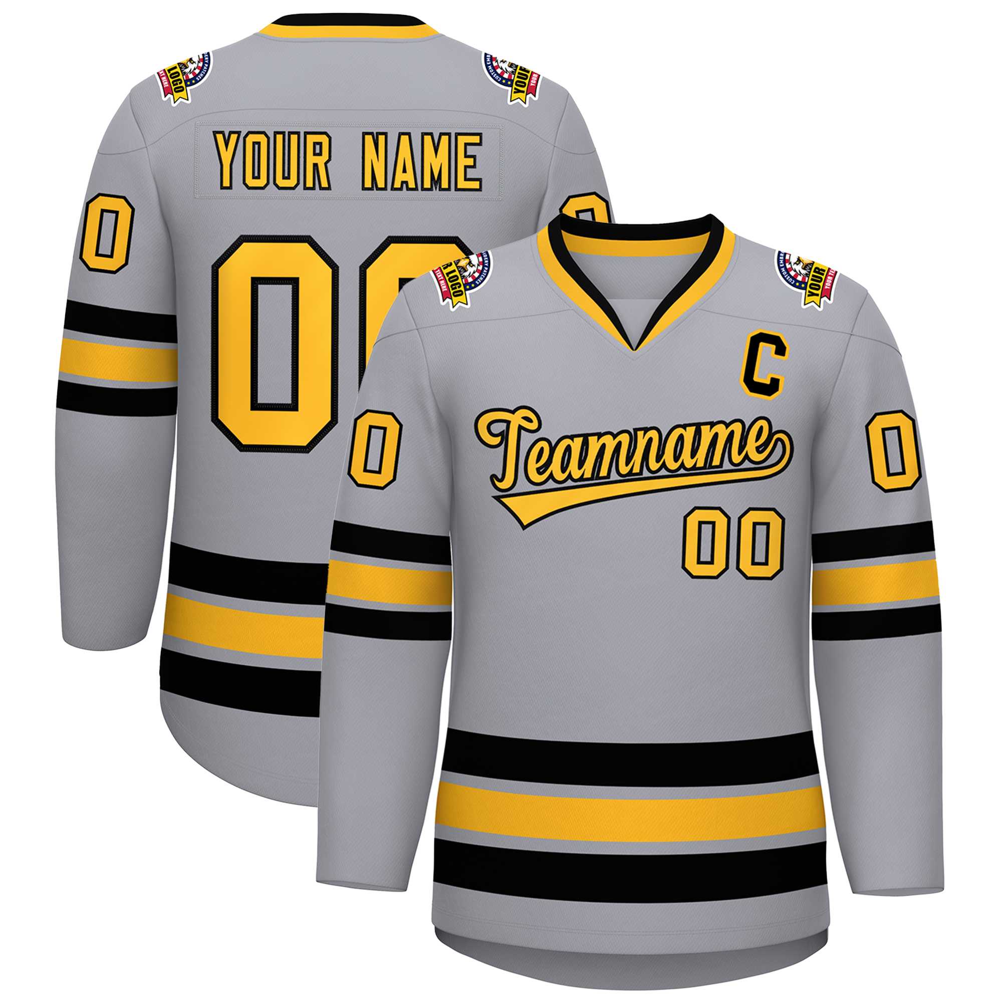 Custom Gray Gold-Black Classic Style Hockey Jersey | KXKSHOP