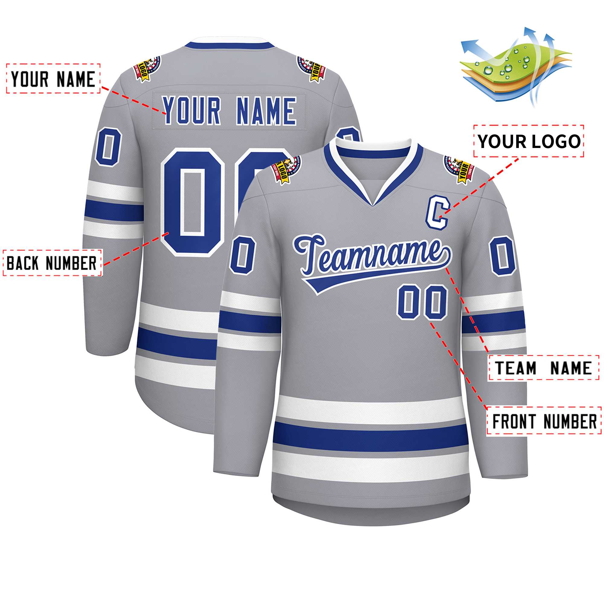 Custom Gray Royal-White Classic Style Hockey Jersey | KXKSHOP