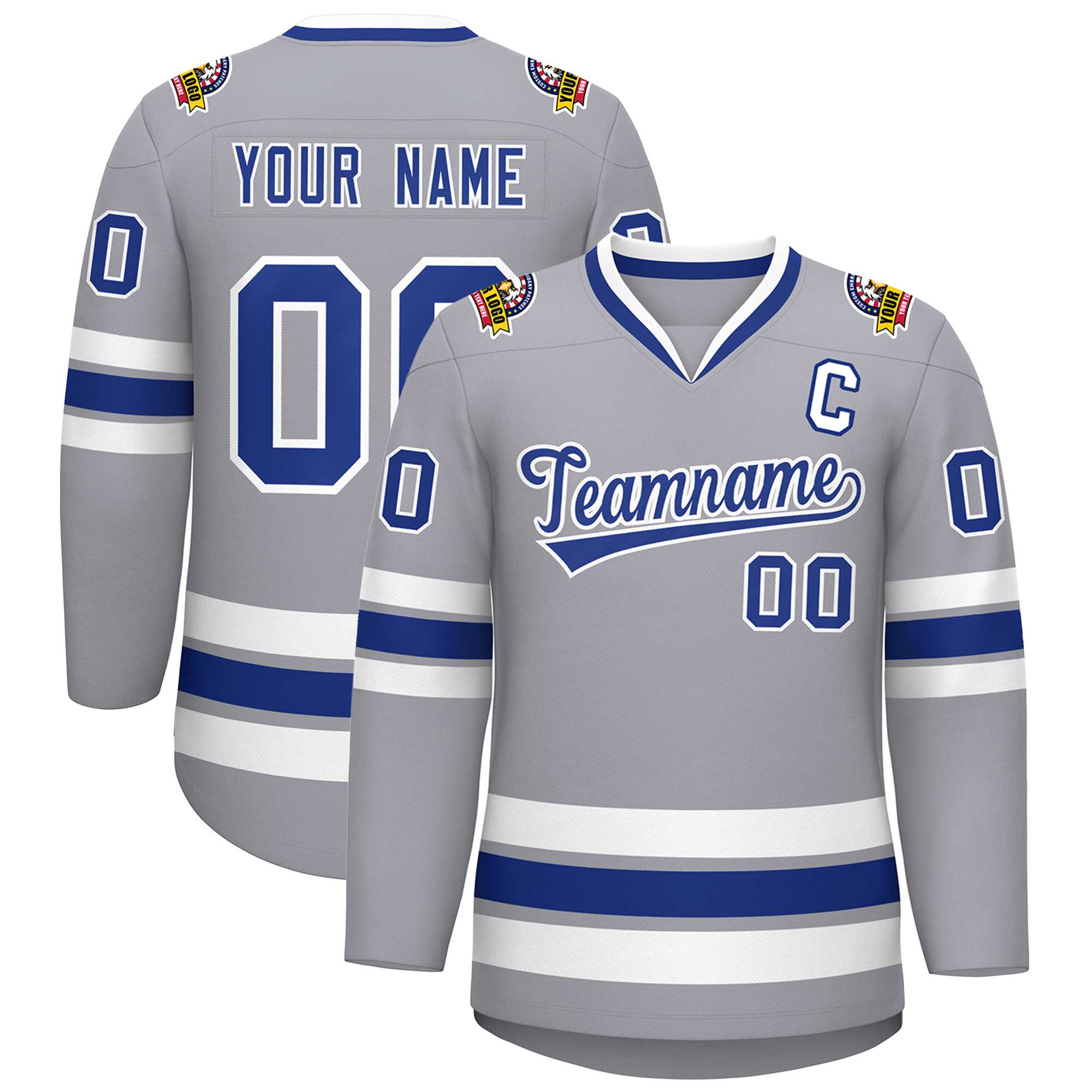 Custom Gray Royal-White Classic Style Hockey Jersey | KXKSHOP