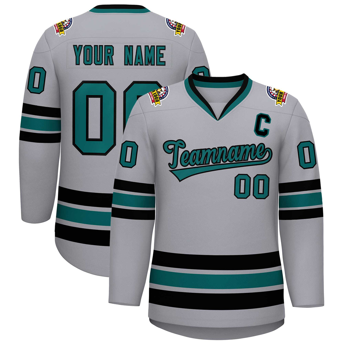 Custom Gray Aqua-Black Classic Style Hockey Jersey | KXKSHOP