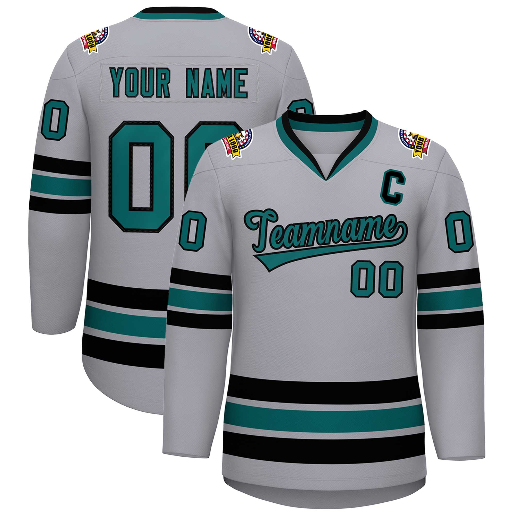 Custom Gray Aqua-Black Classic Style Hockey Jersey | KXKSHOP
