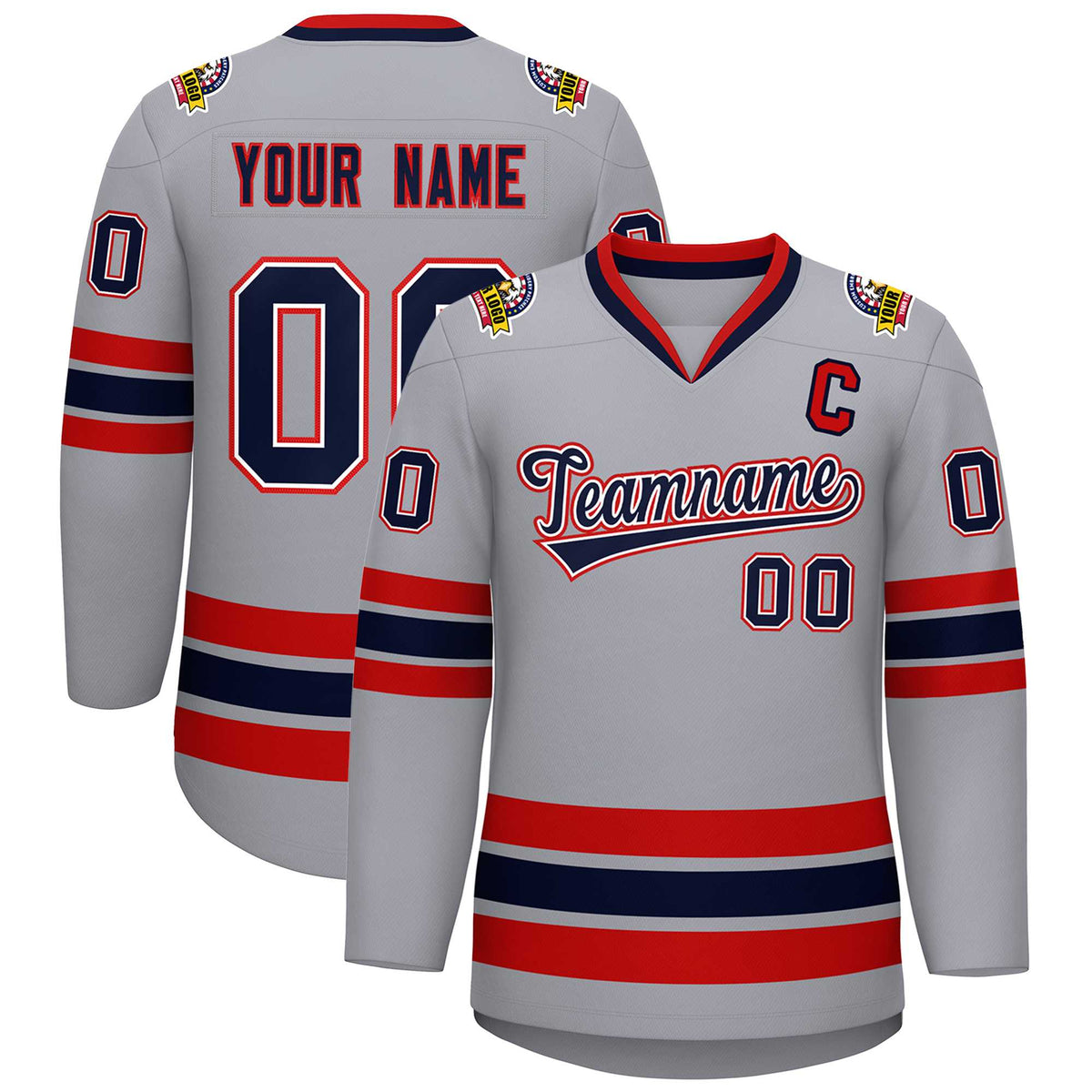 Custom Gray Navy White-Red Classic Style Hockey Jersey | KXKSHOP