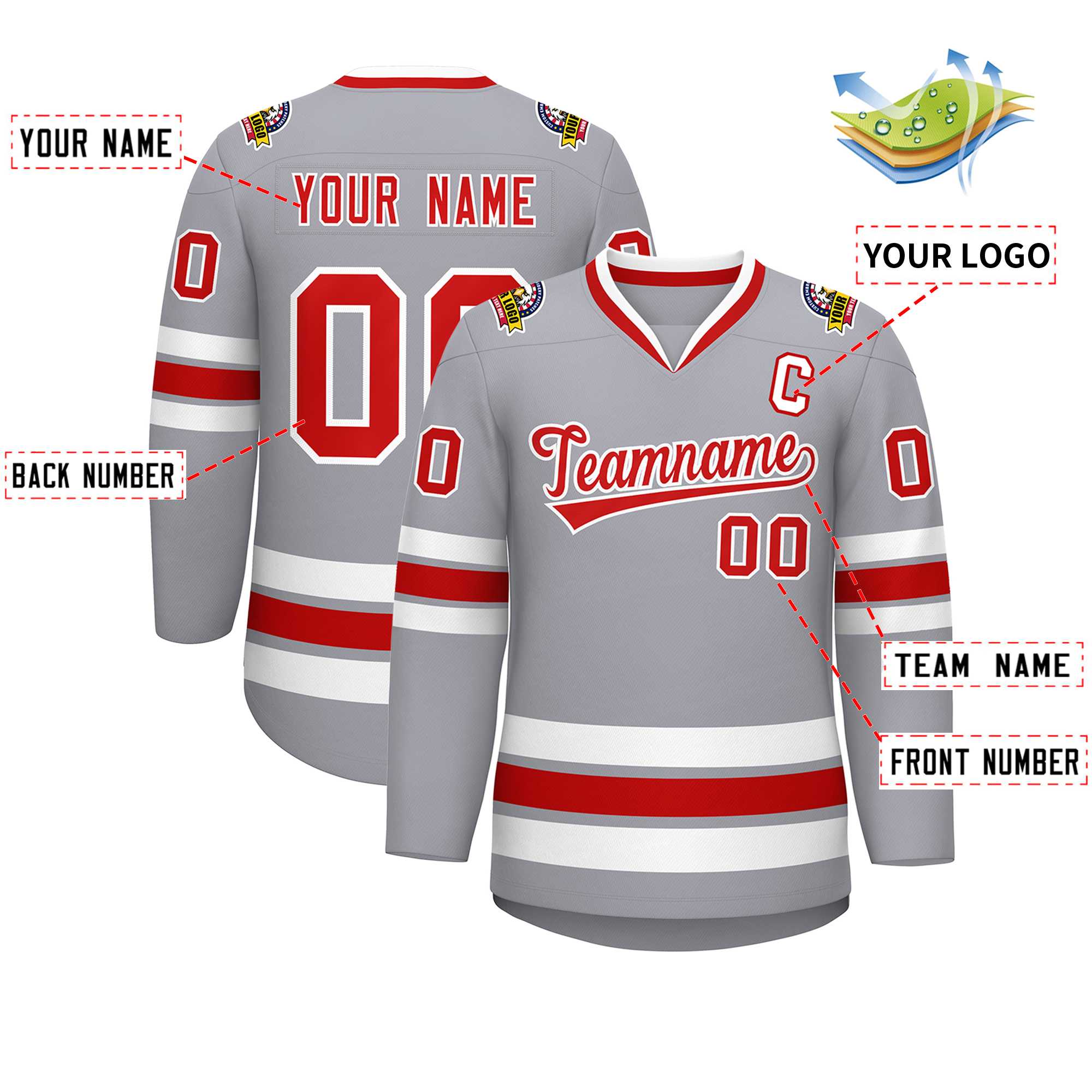 Custom Gray Red-White Classic Style Hockey Jersey | KXKSHOP