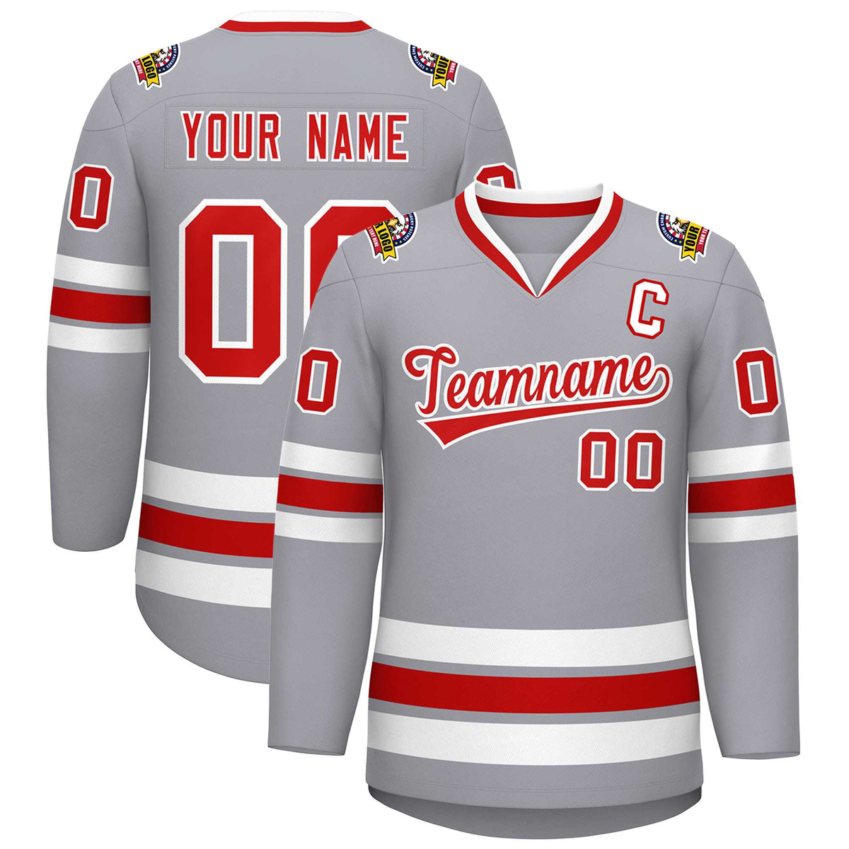 Custom Gray Red-White Classic Style Hockey Jersey | KXKSHOP