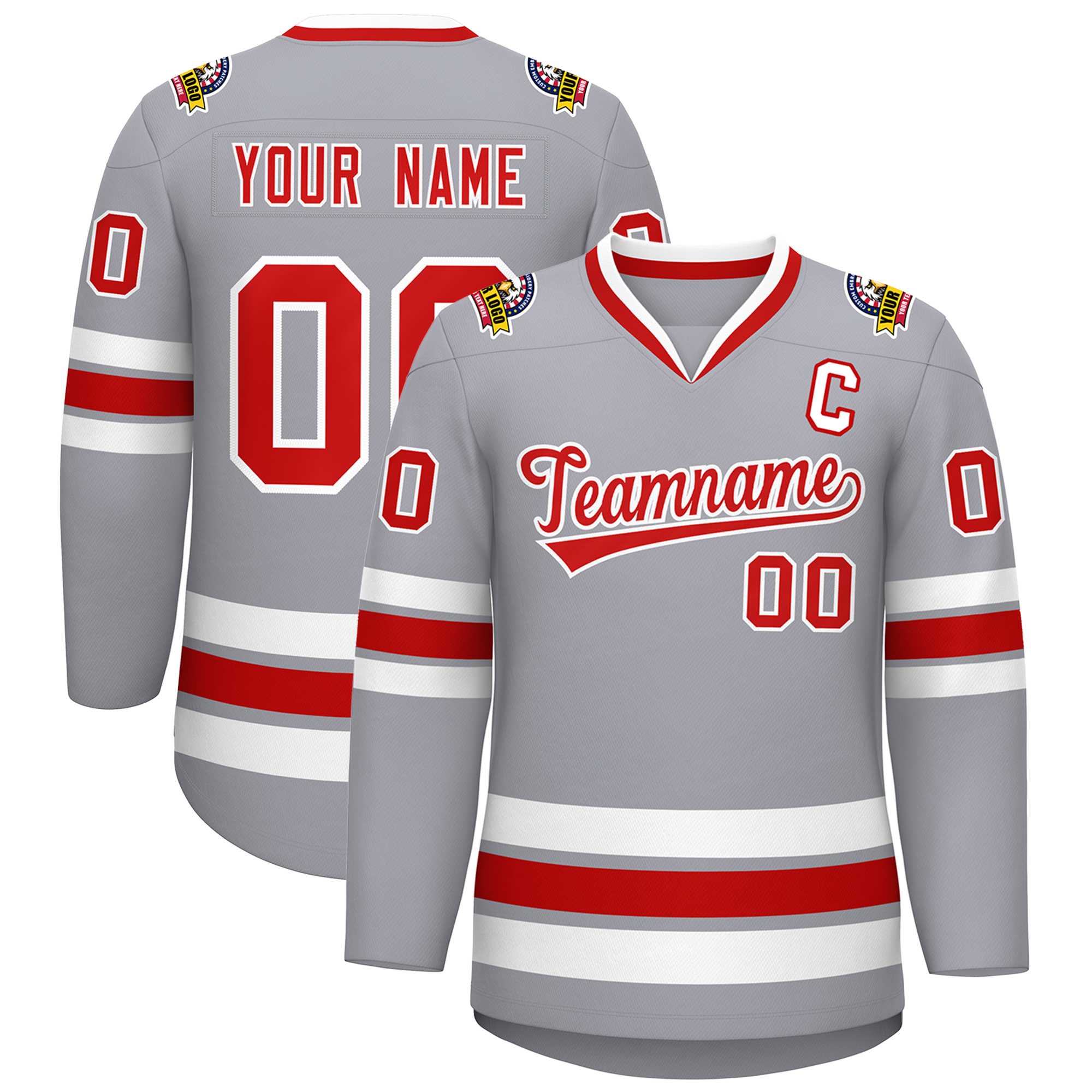 Custom Gray Red-White Classic Style Hockey Jersey | KXKSHOP