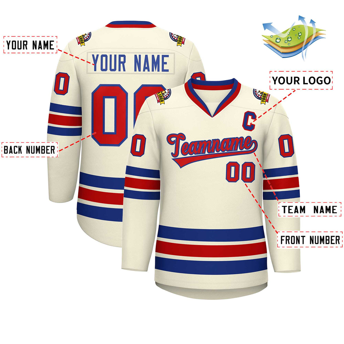 Custom Khaki Red-Royal Classic Style Hockey Jersey | KXKSHOP