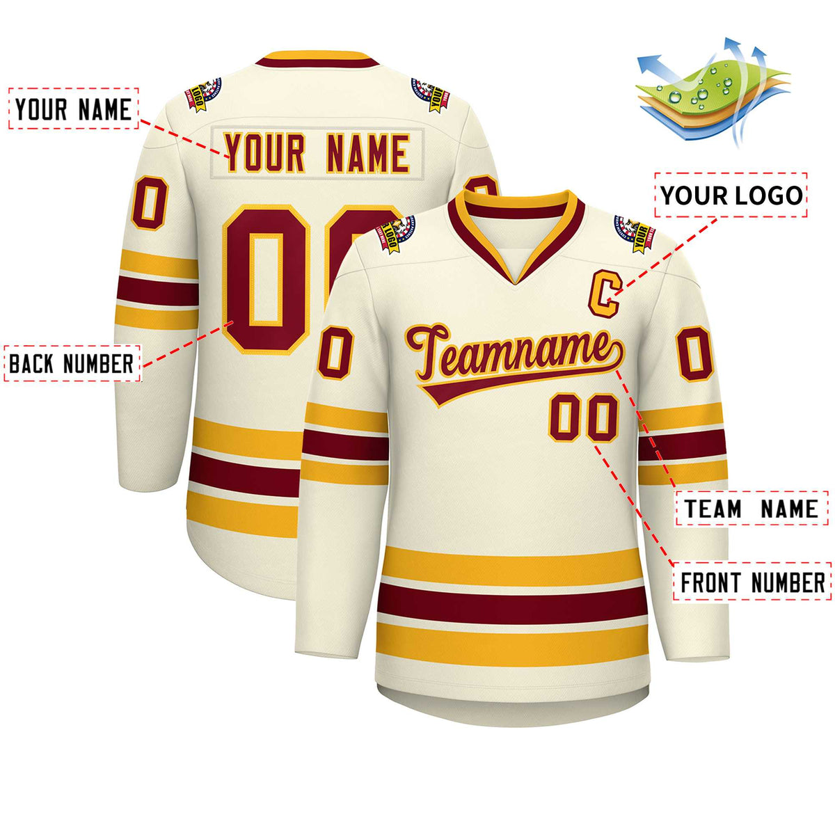 Custom Khaki Crimson-Gold Classic Style Hockey Jersey | KXKSHOP