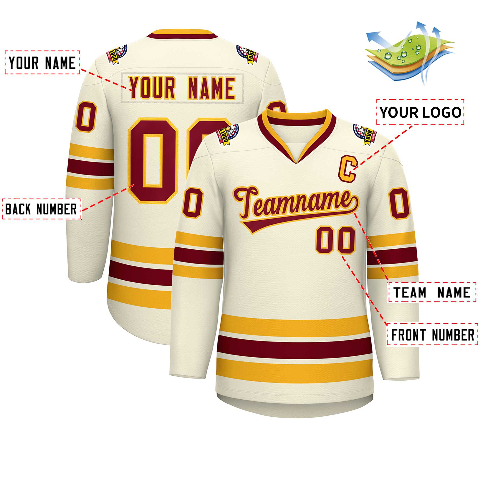 Custom Khaki Crimson-Gold Classic Style Hockey Jersey | KXKSHOP
