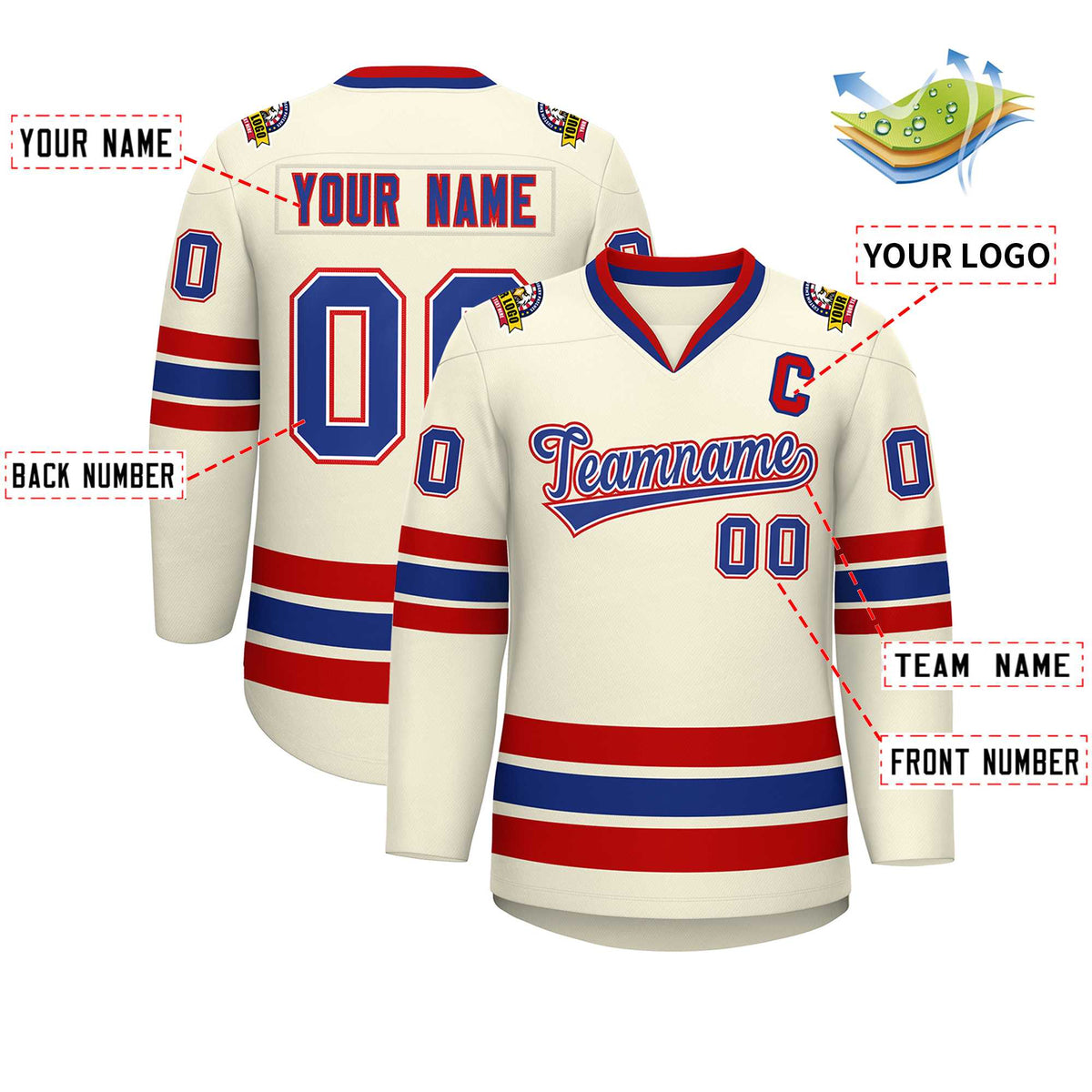 Custom Khaki Royal White-Red Classic Style Hockey Jersey | KXKSHOP