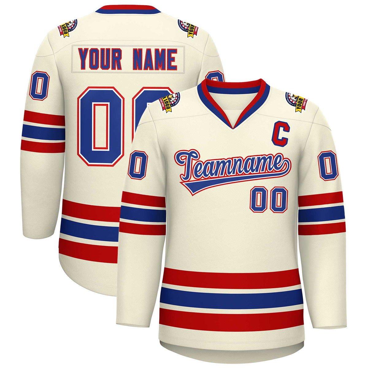 Custom Khaki Royal White-Red Classic Style Hockey Jersey | KXKSHOP