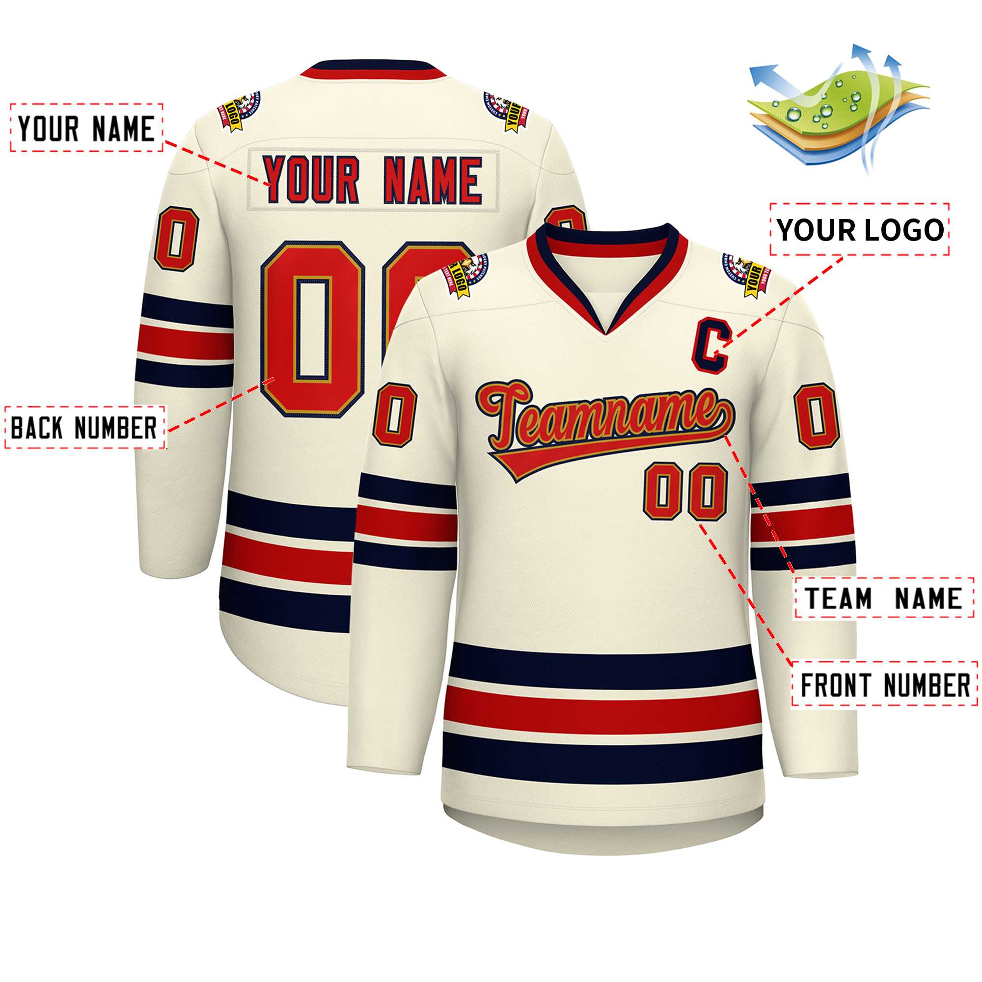 Custom Khaki Red Old Gold-Navy Classic Style Hockey Jersey | KXKSHOP