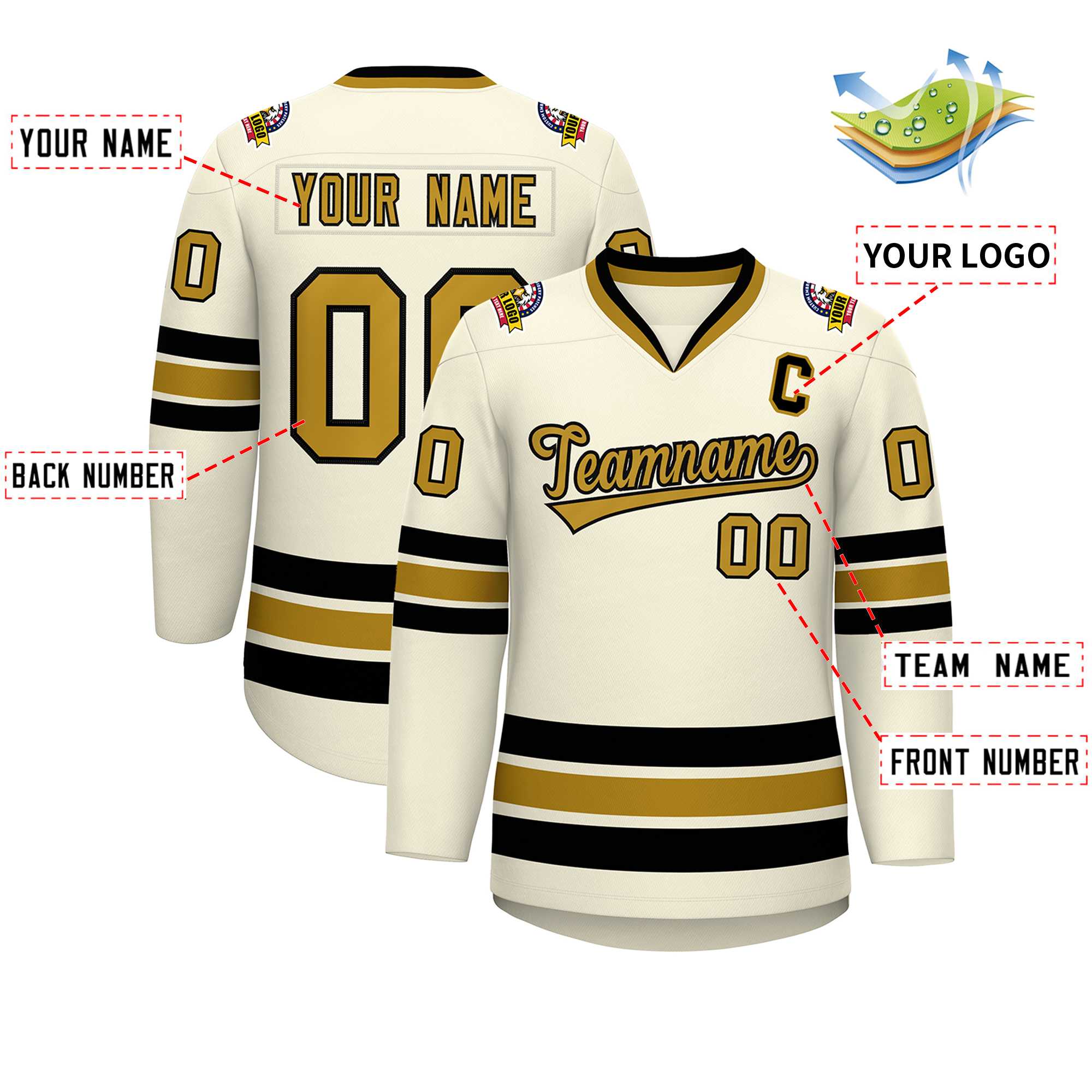 Custom Khaki Old Gold-Black Classic Style Hockey Jersey | KXKSHOP