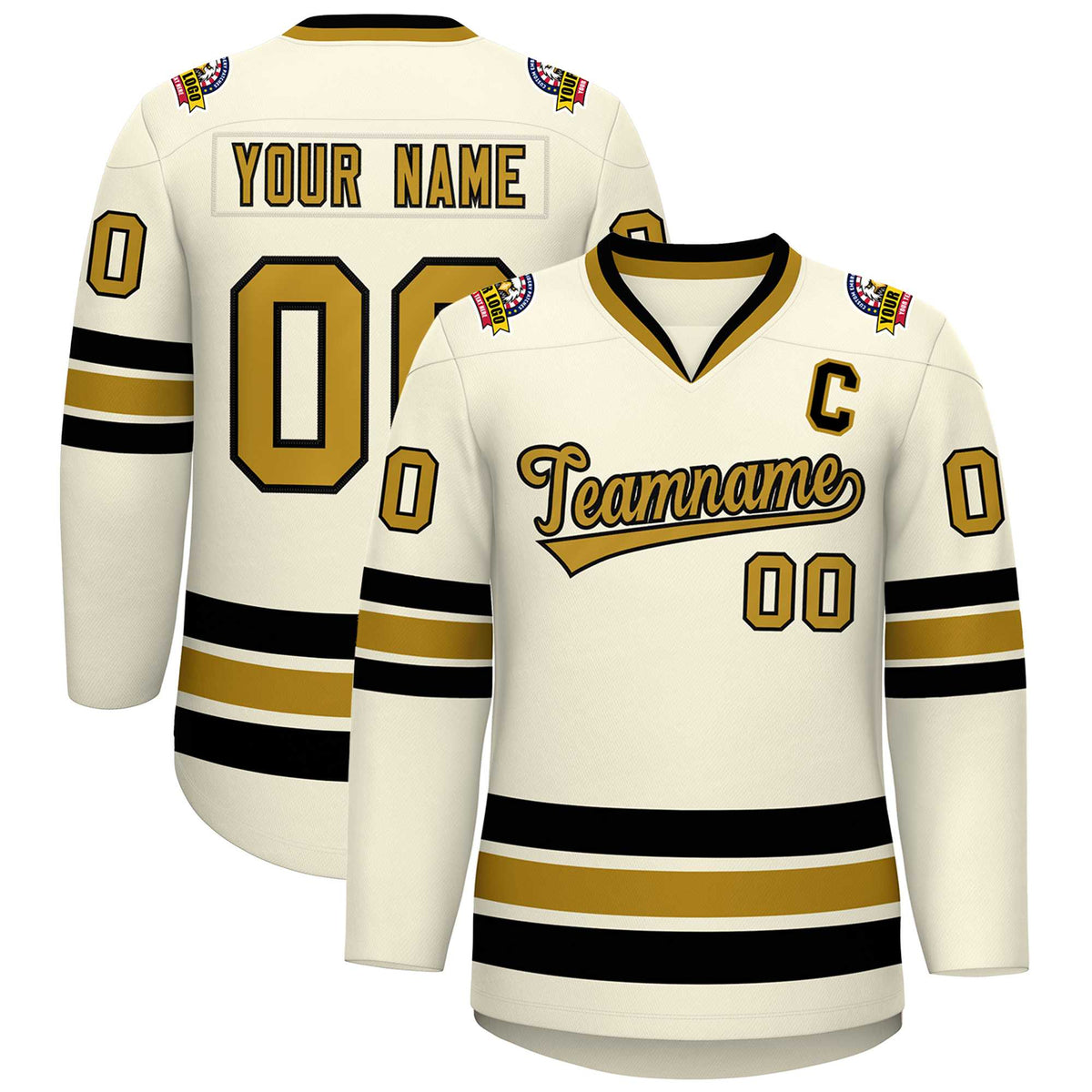 Custom Khaki Old Gold-Black Classic Style Hockey Jersey | KXKSHOP
