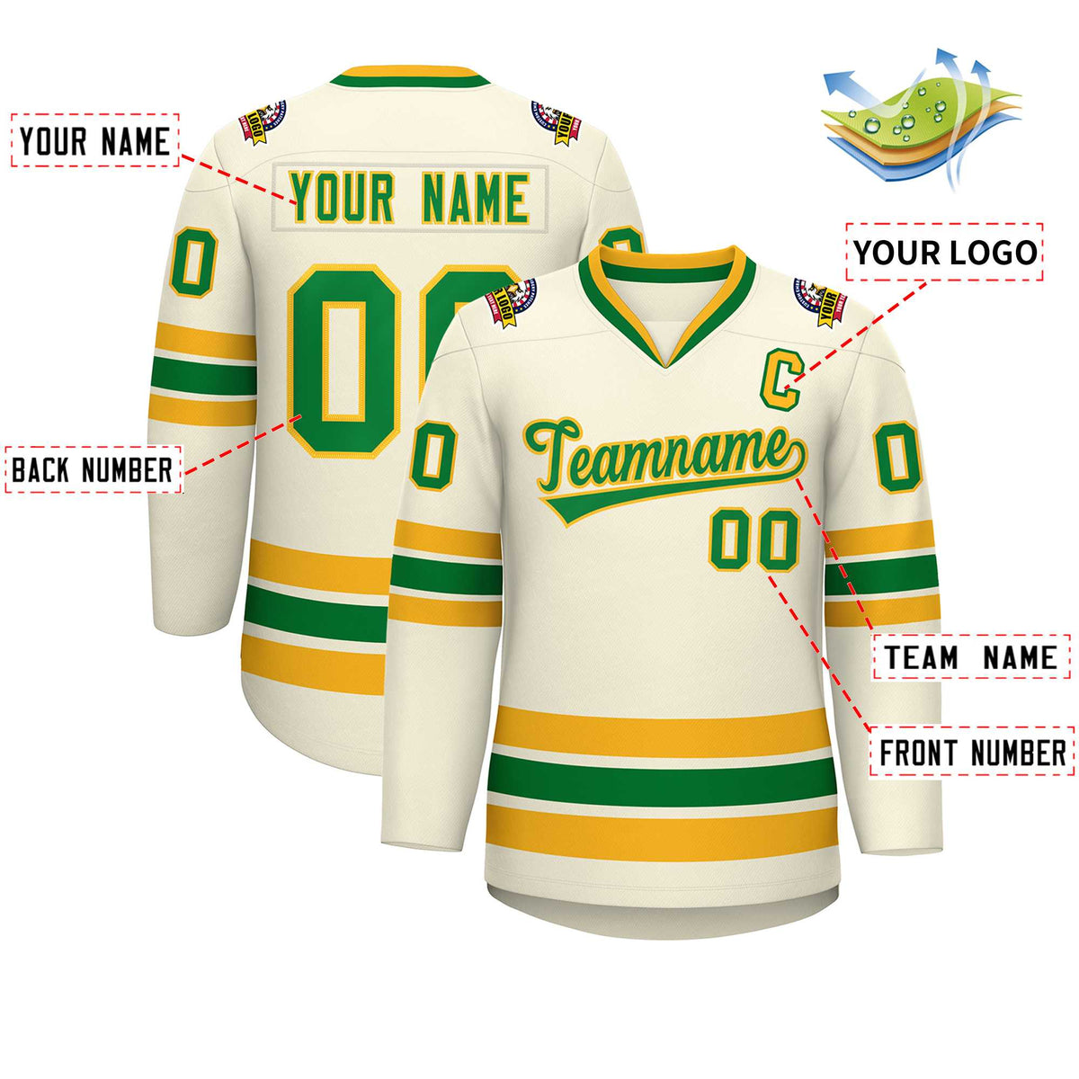 Custom Khaki Kelly Green-Gold Classic Style Hockey Jersey | KXKSHOP