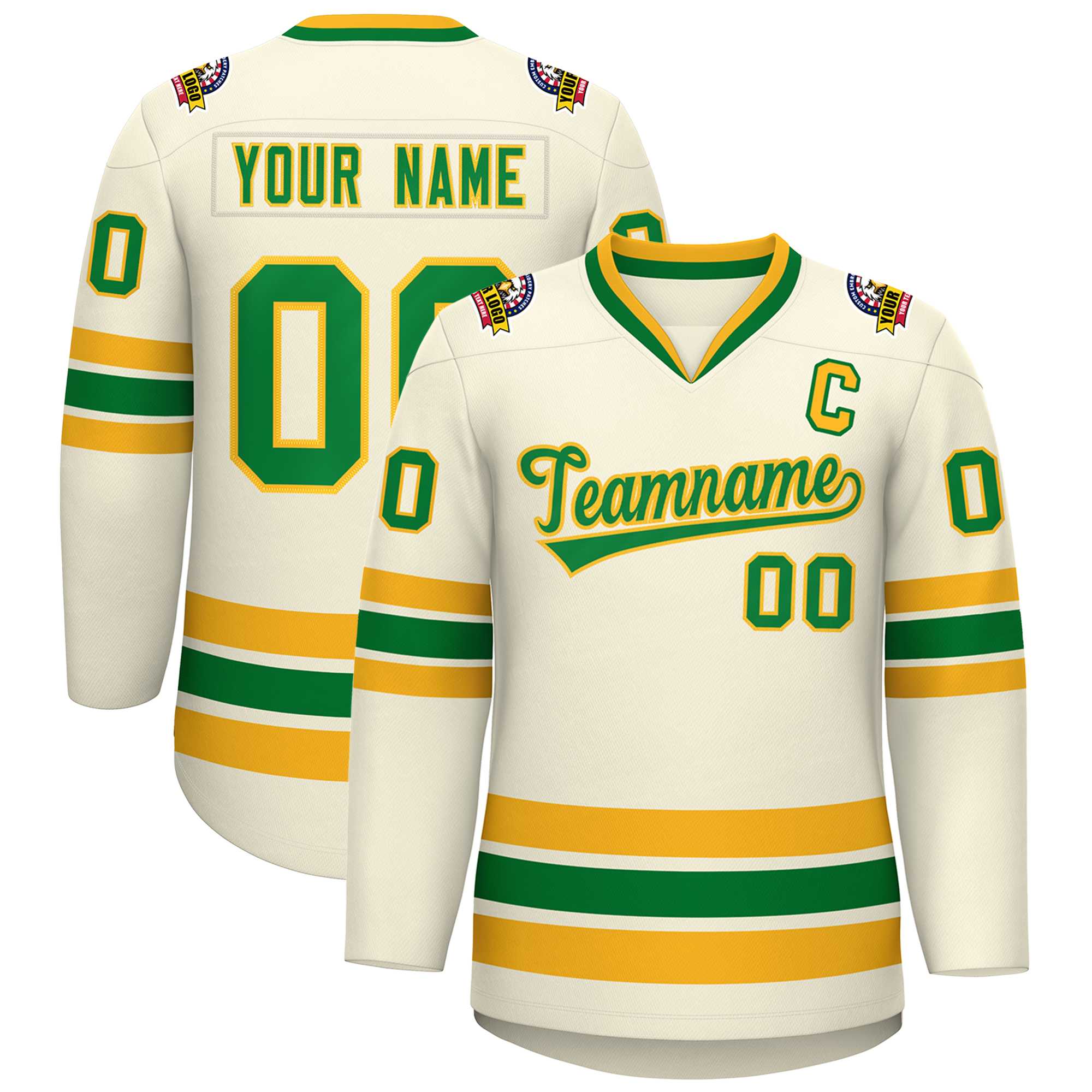 Custom Khaki Kelly Green-Gold Classic Style Hockey Jersey | KXKSHOP