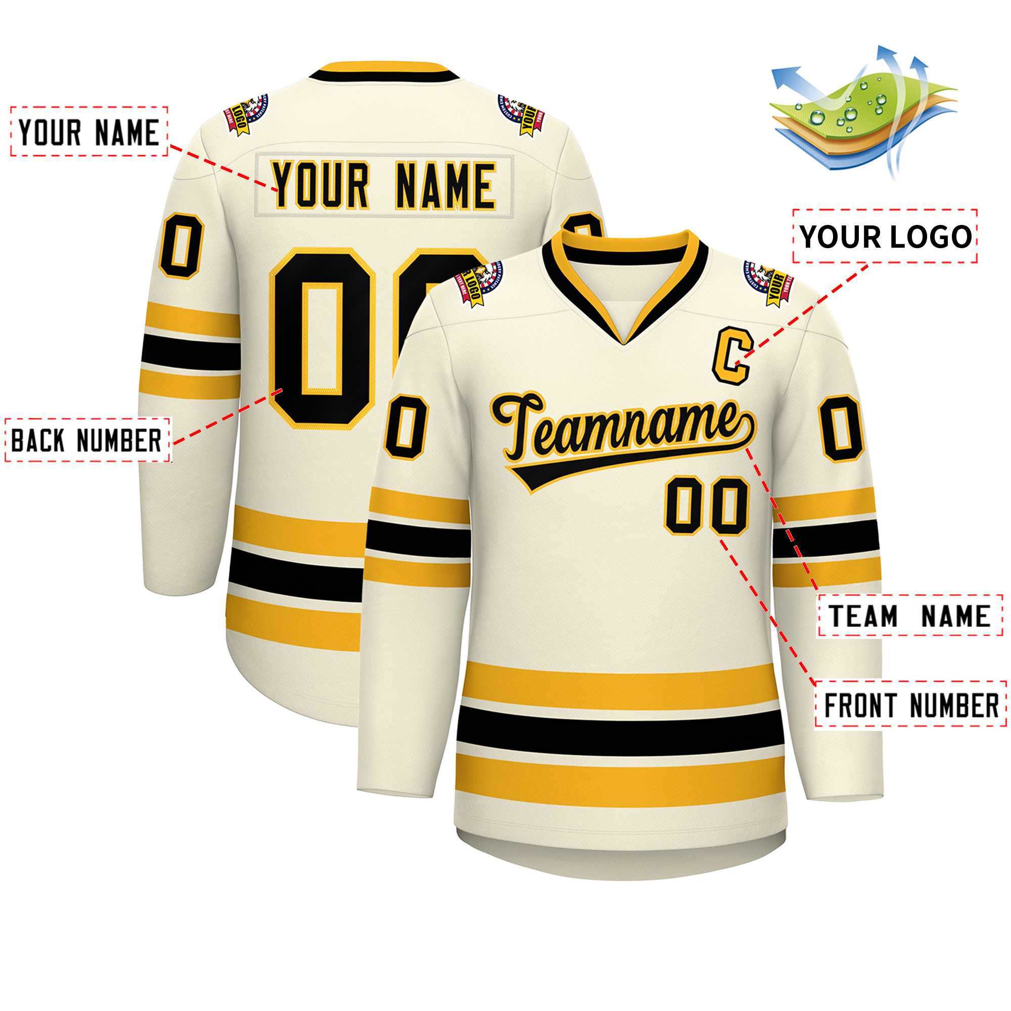 Custom Khaki Black-Gold Classic Style Hockey Jersey | KXKSHOP