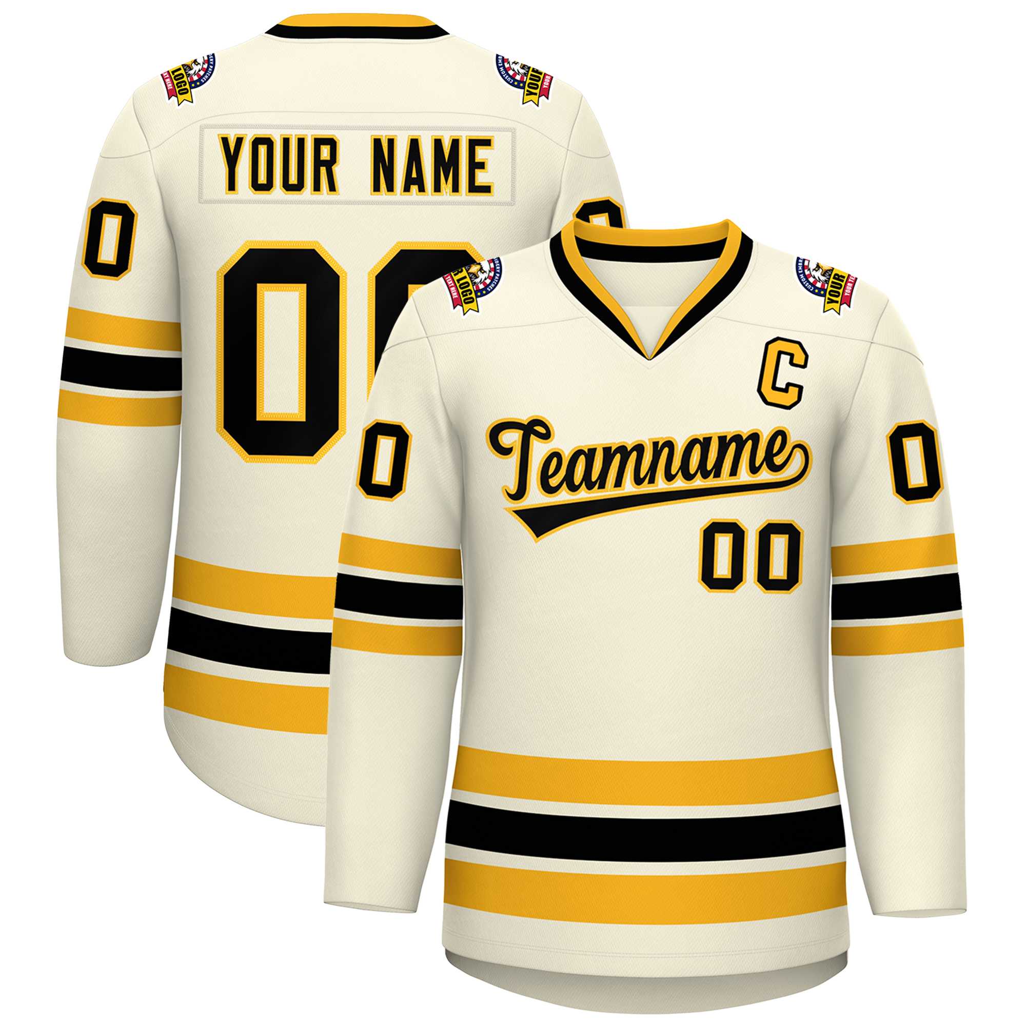 Custom Khaki Black-Gold Classic Style Hockey Jersey | KXKSHOP