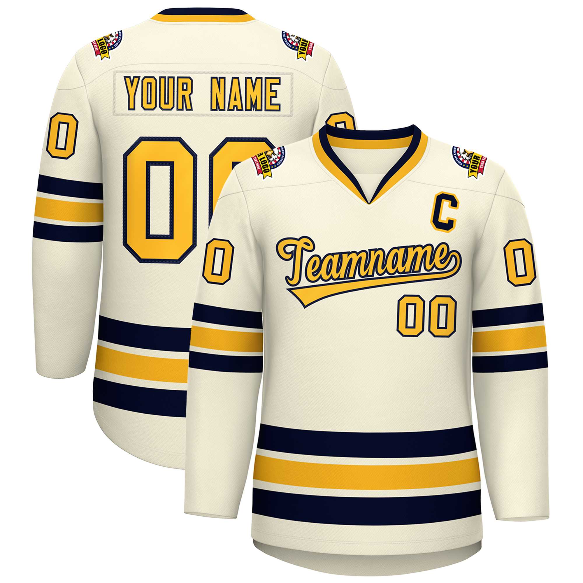 Custom Khaki Gold-Navy Classic Style Hockey Jersey | KXKSHOP