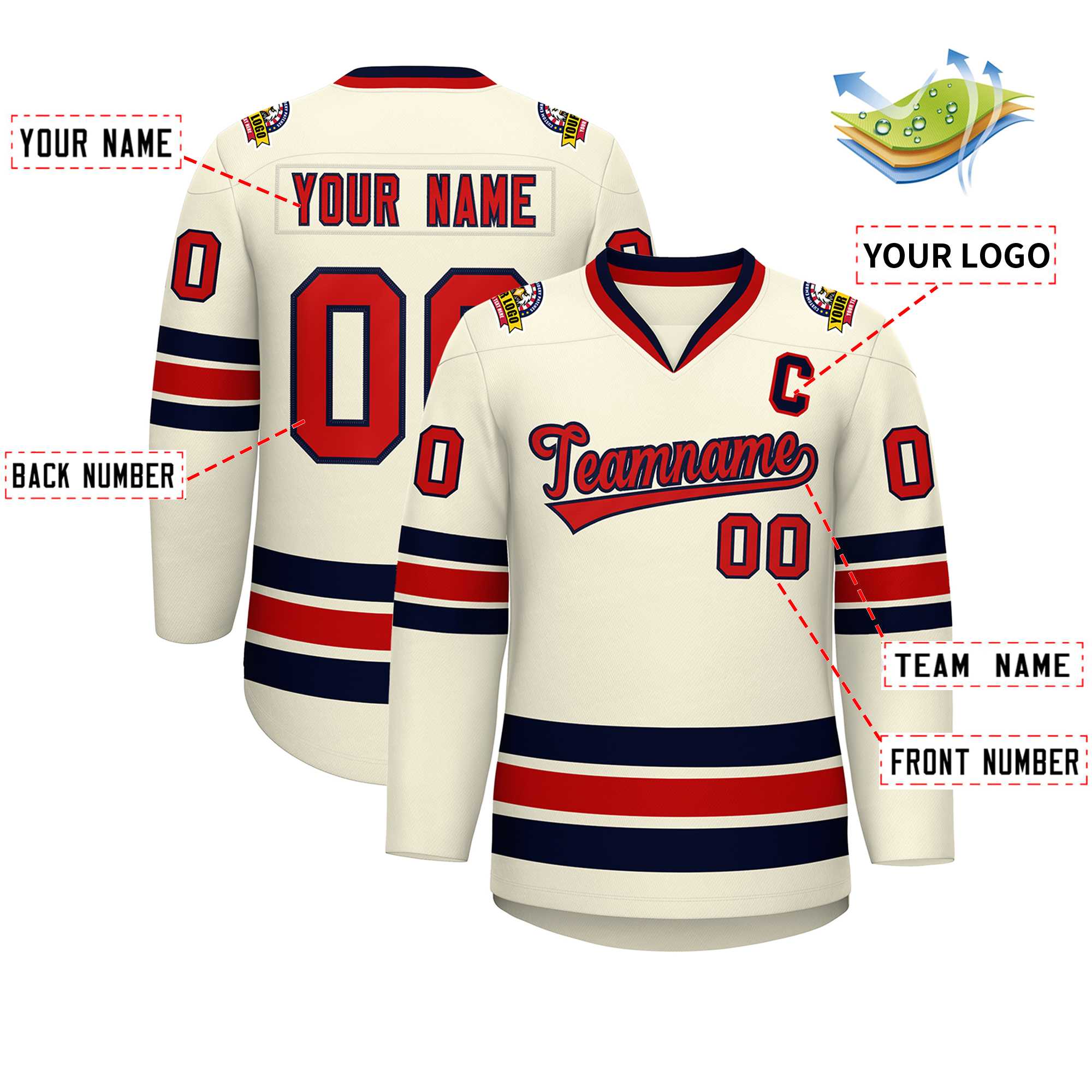 Custom Khaki Red-Navy Classic Style Hockey Jersey | KXKSHOP