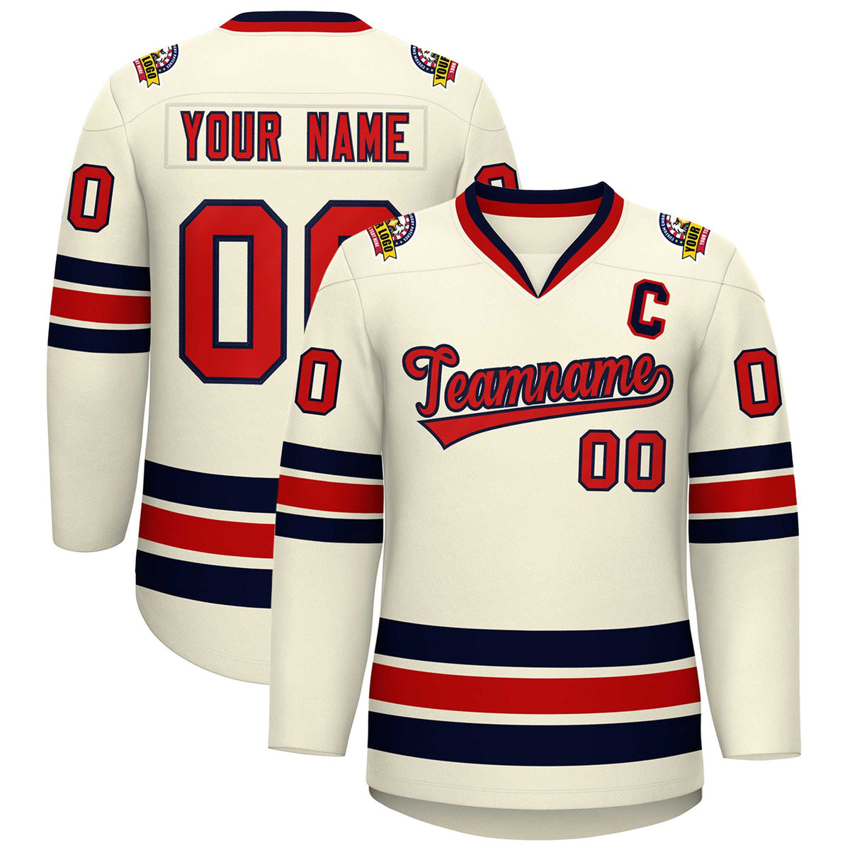 Custom Khaki Red-Navy Classic Style Hockey Jersey | KXKSHOP