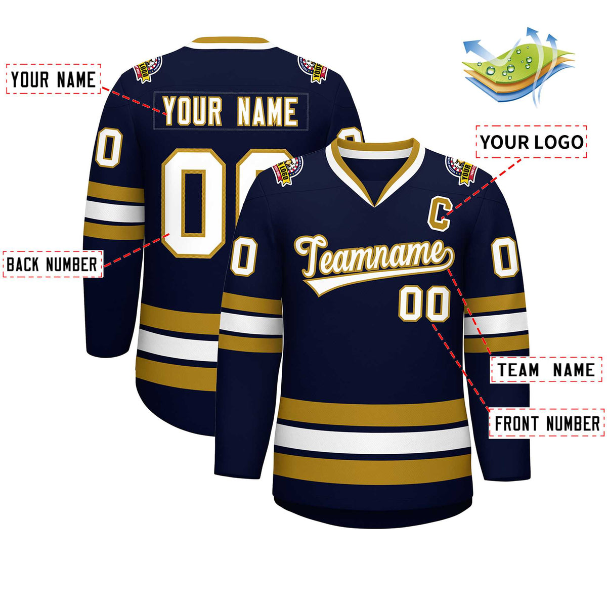 Custom Navy White-Old Gold Classic Style Hockey Jersey | KXKSHOP