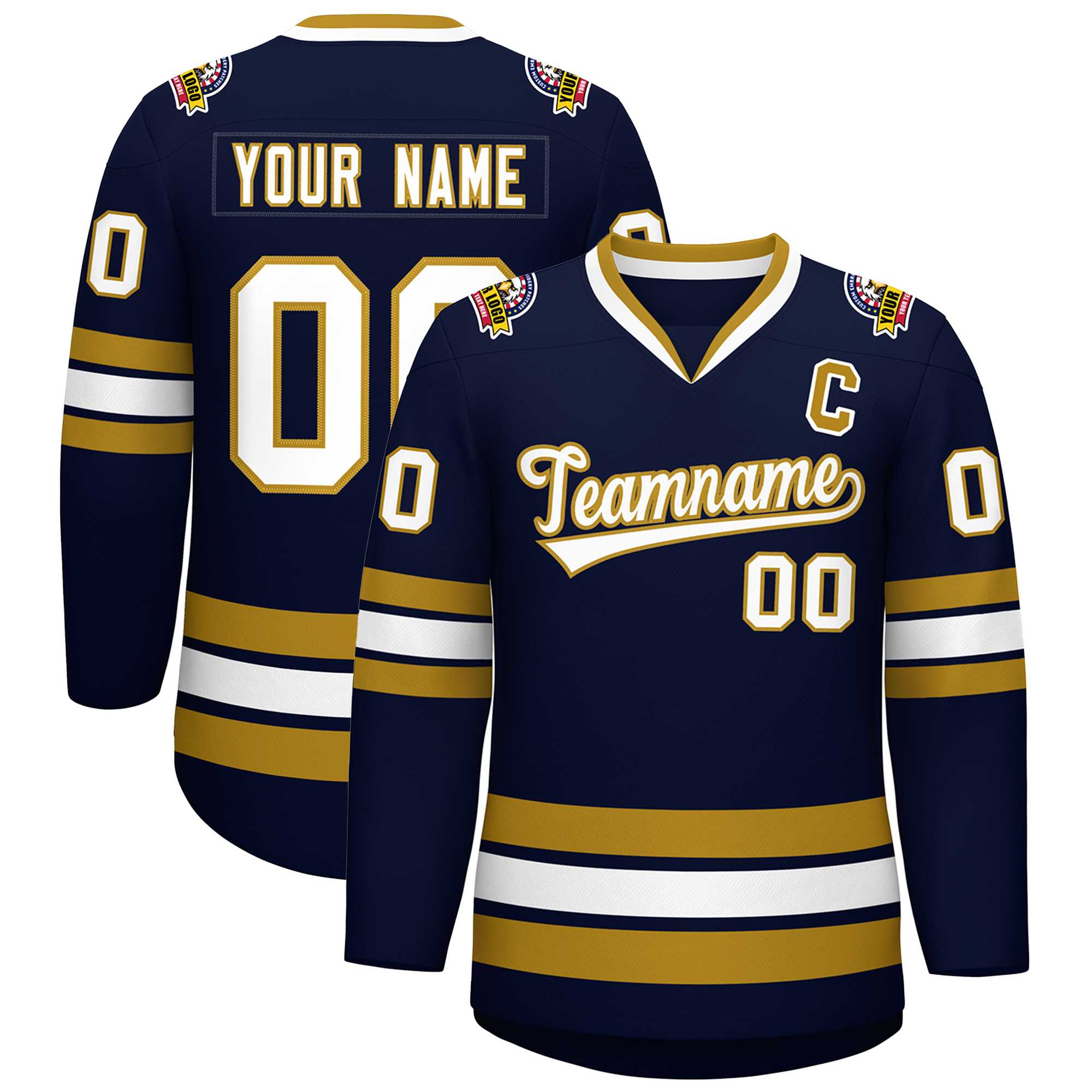 Custom Navy White-Old Gold Classic Style Hockey Jersey | KXKSHOP