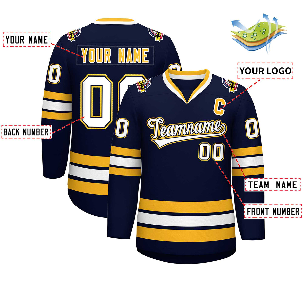 Custom Navy White Navy-Gold Classic Style Hockey Jersey | KXKSHOP