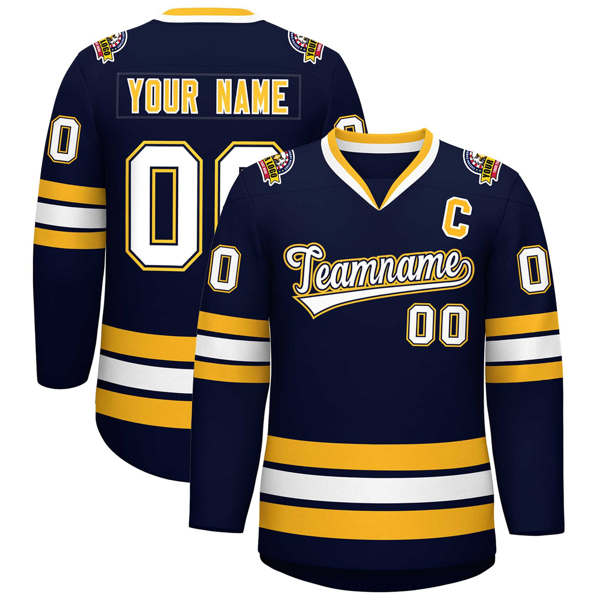 Custom Navy White Navy-Gold Classic Style Hockey Jersey | KXKSHOP