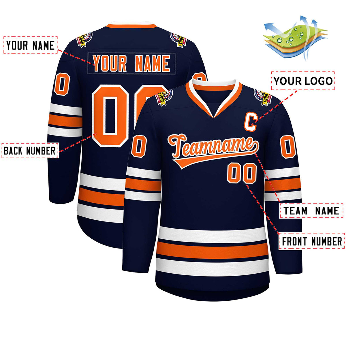 Custom Navy Orange-White Classic Style Hockey Jersey | KXKSHOP