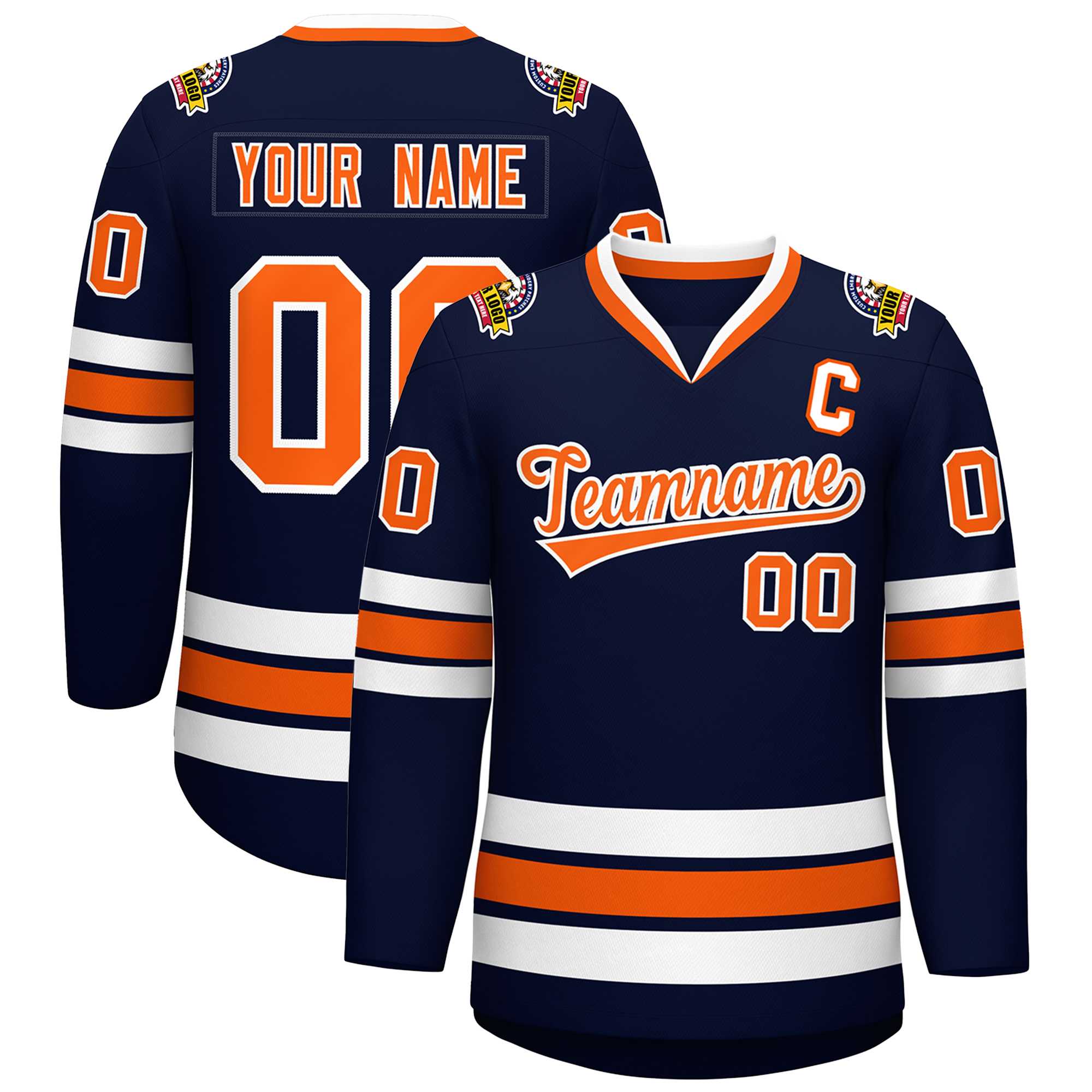 Custom Navy Orange-White Classic Style Hockey Jersey | KXKSHOP