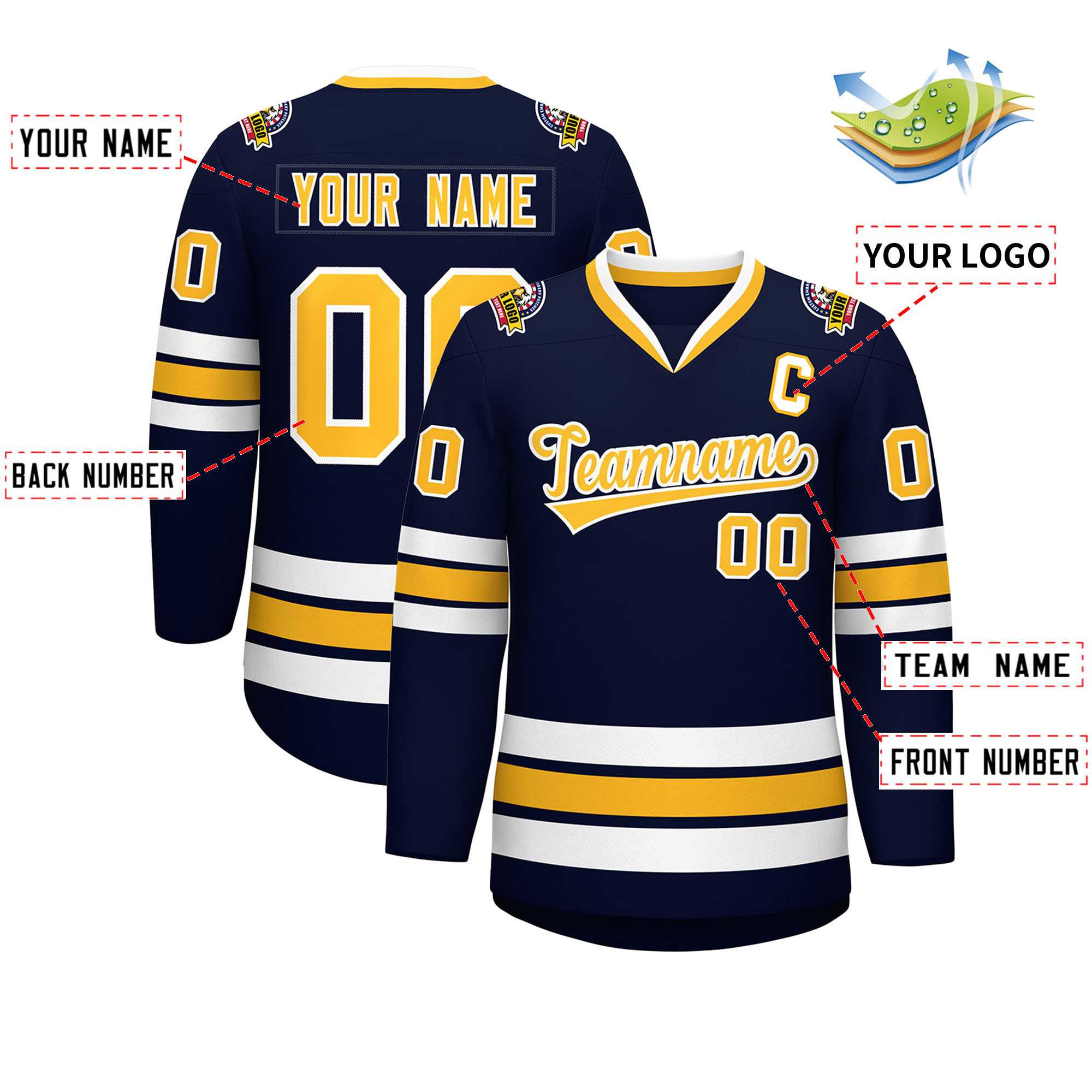 Custom Navy Gold-White Classic Style Hockey Jersey | KXKSHOP