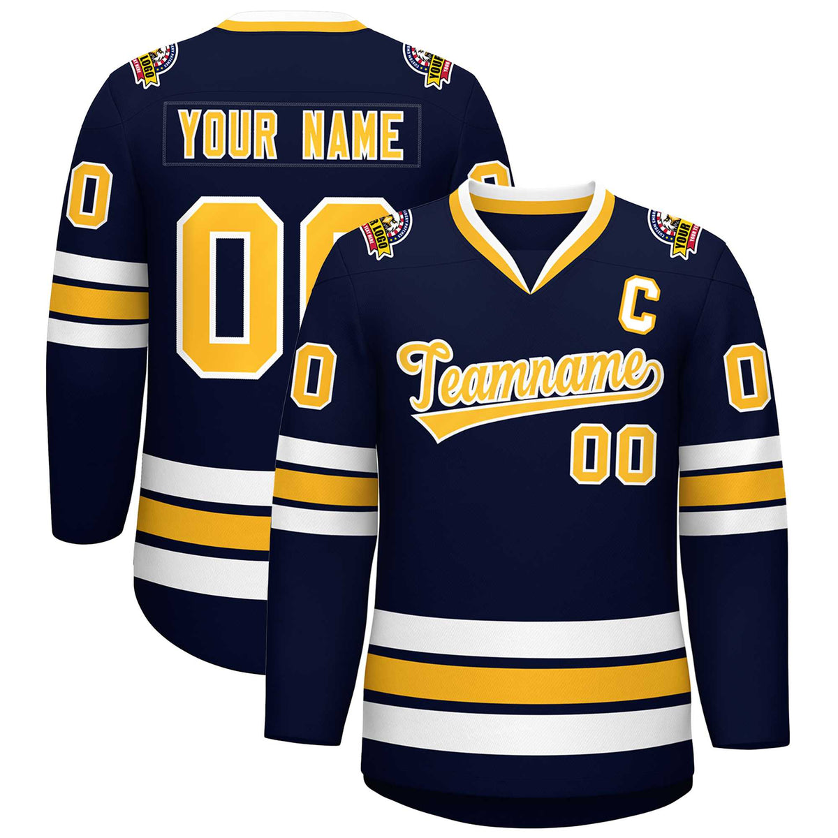 Custom Navy Gold-White Classic Style Hockey Jersey | KXKSHOP