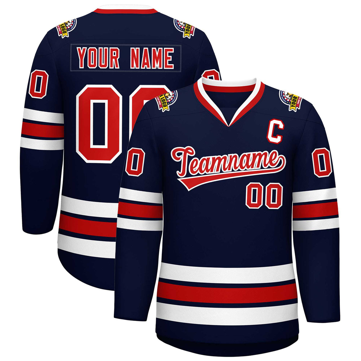 Custom Navy Red-White Classic Style Hockey Jersey | KXKSHOP