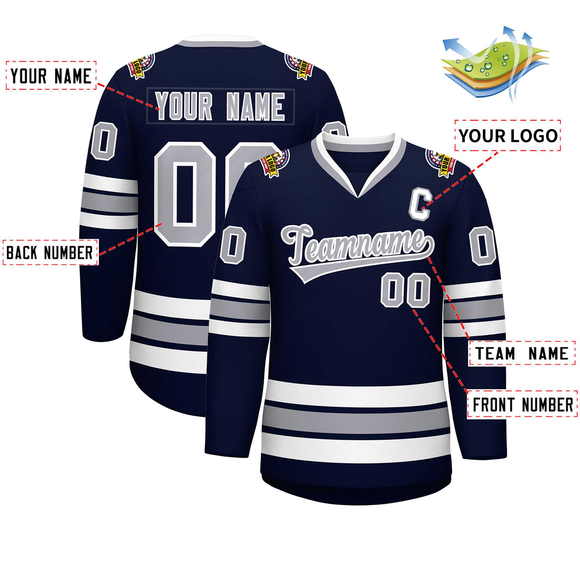 Custom Navy Gray-White Classic Style Hockey Jersey | KXKSHOP