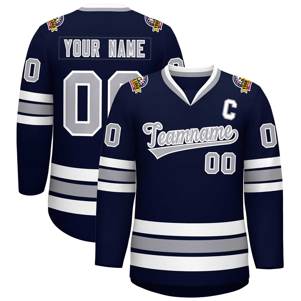 Custom Navy Gray-White Classic Style Hockey Jersey | KXKSHOP
