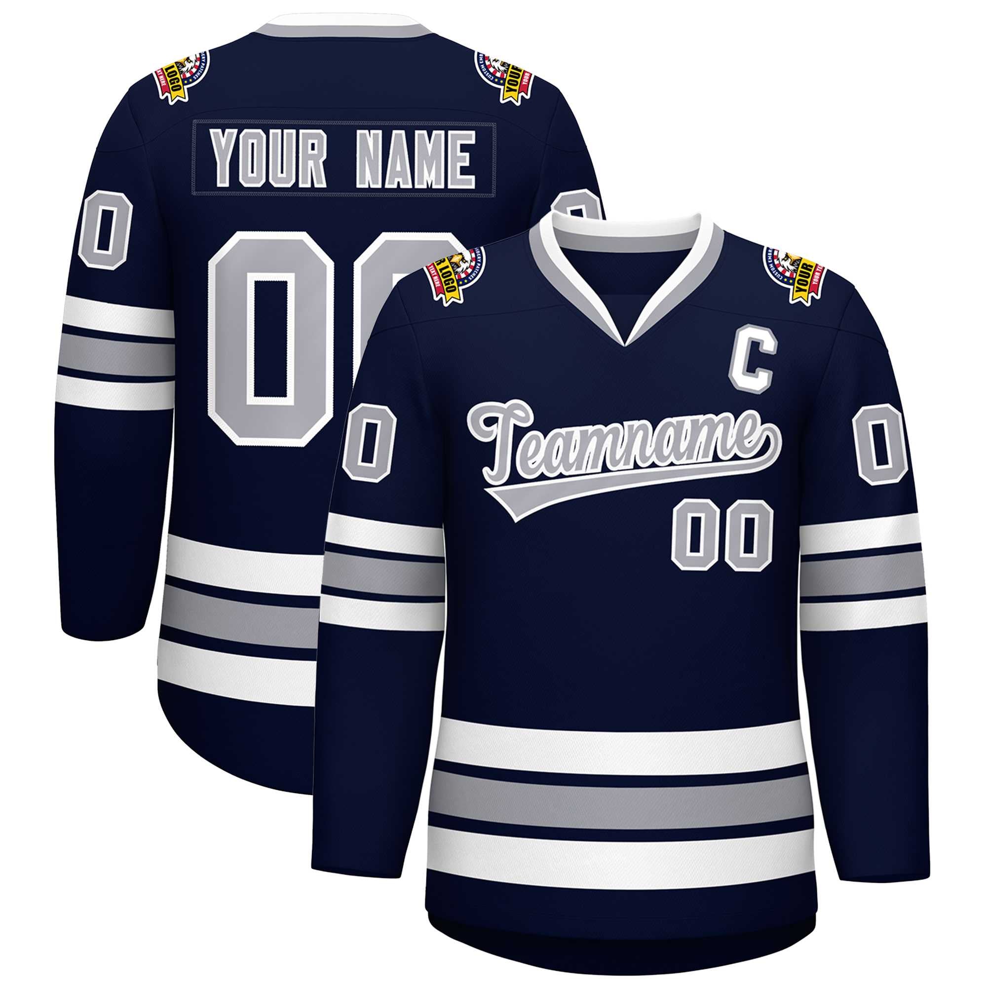 Custom Navy Gray-White Classic Style Hockey Jersey | KXKSHOP