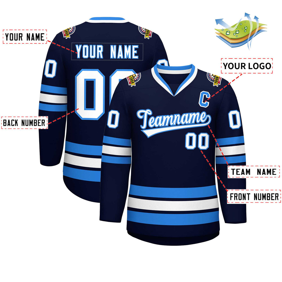 Custom Navy White-Powder Blue Classic Style Hockey Jersey | KXKSHOP