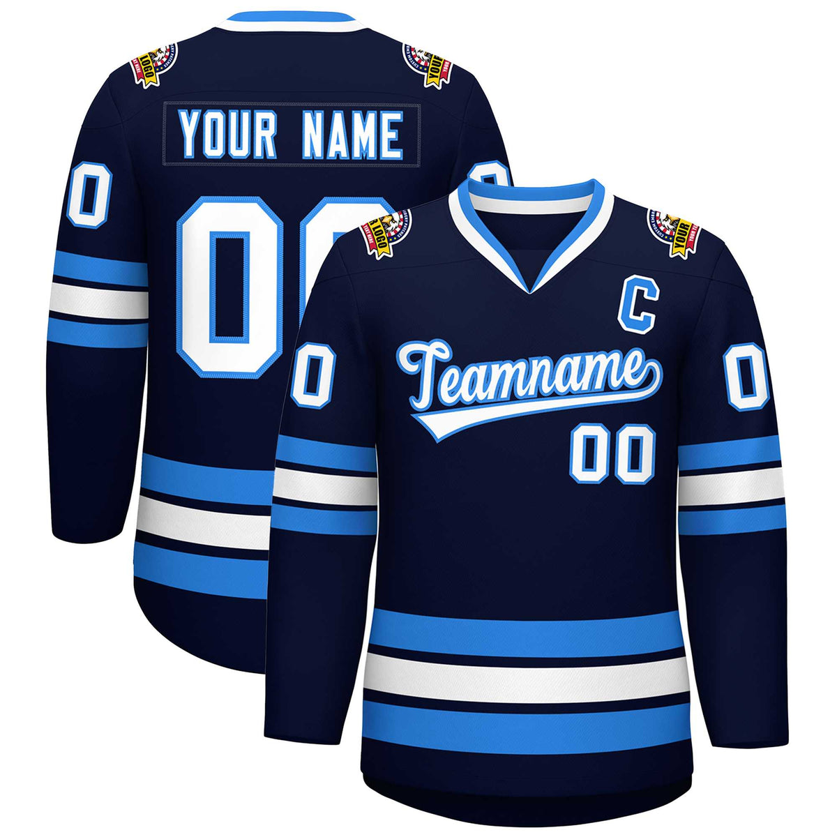 Custom Navy White-Powder Blue Classic Style Hockey Jersey | KXKSHOP