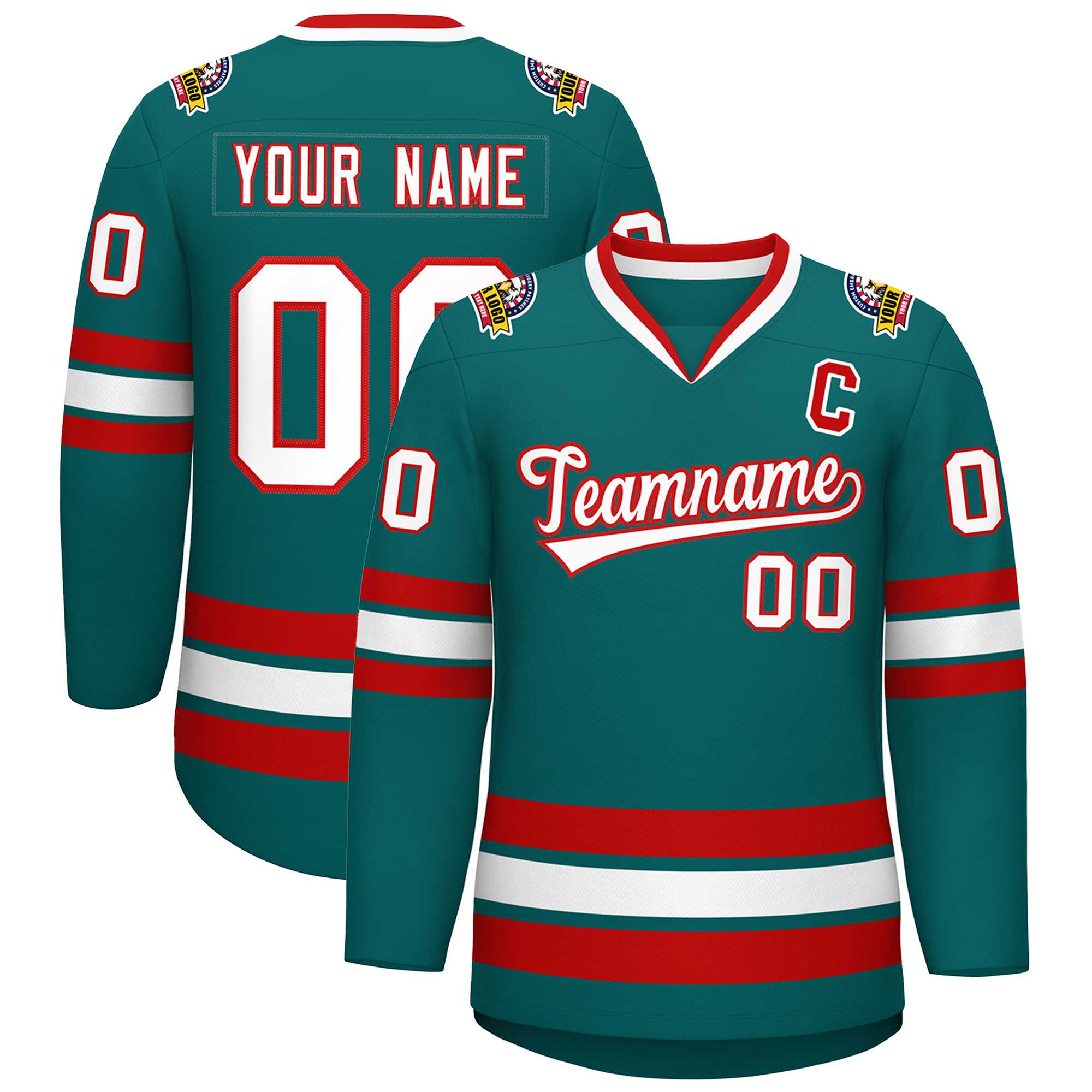 Custom Aqua White-Red Classic Style Hockey Jersey | KXKSHOP