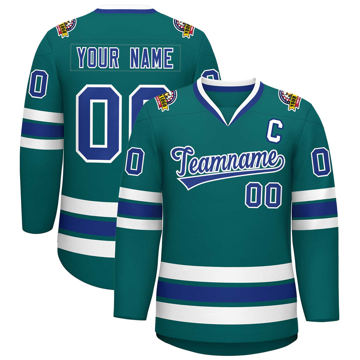 Custom Aqua Royal-White Classic Style Hockey Jersey | KXKSHOP