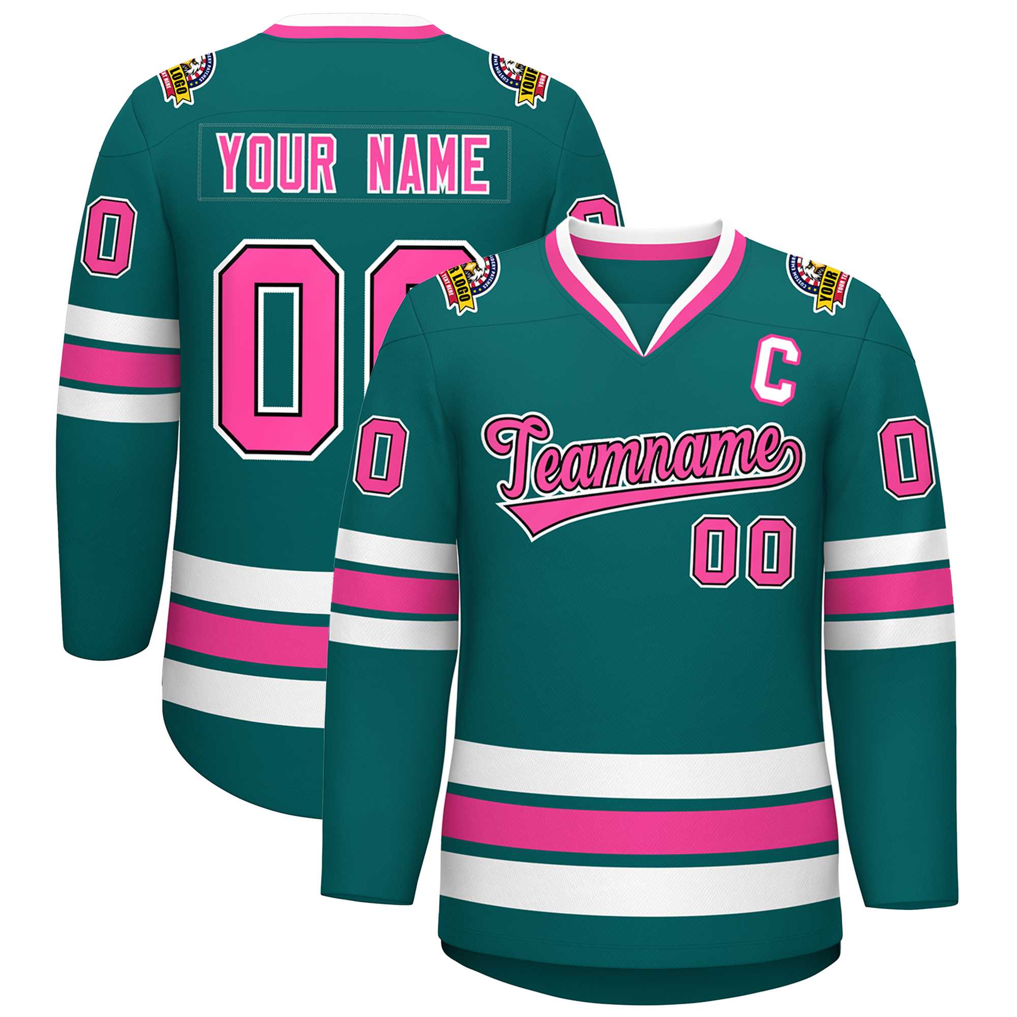 Custom Aqua Pink Black-White Classic Style Hockey Jersey | KXKSHOP