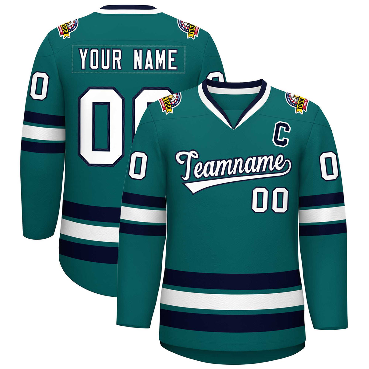 Custom Aqua White-Navy Classic Style Hockey Jersey | KXKSHOP