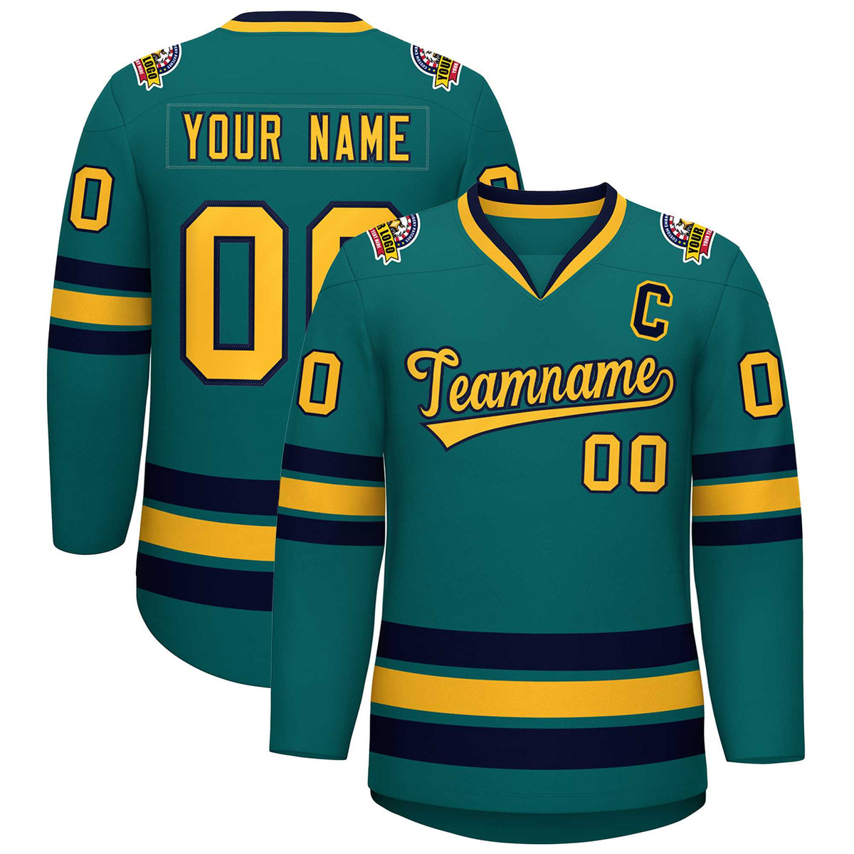 Custom Aqua Gold-Navy Classic Style Hockey Jersey | KXKSHOP