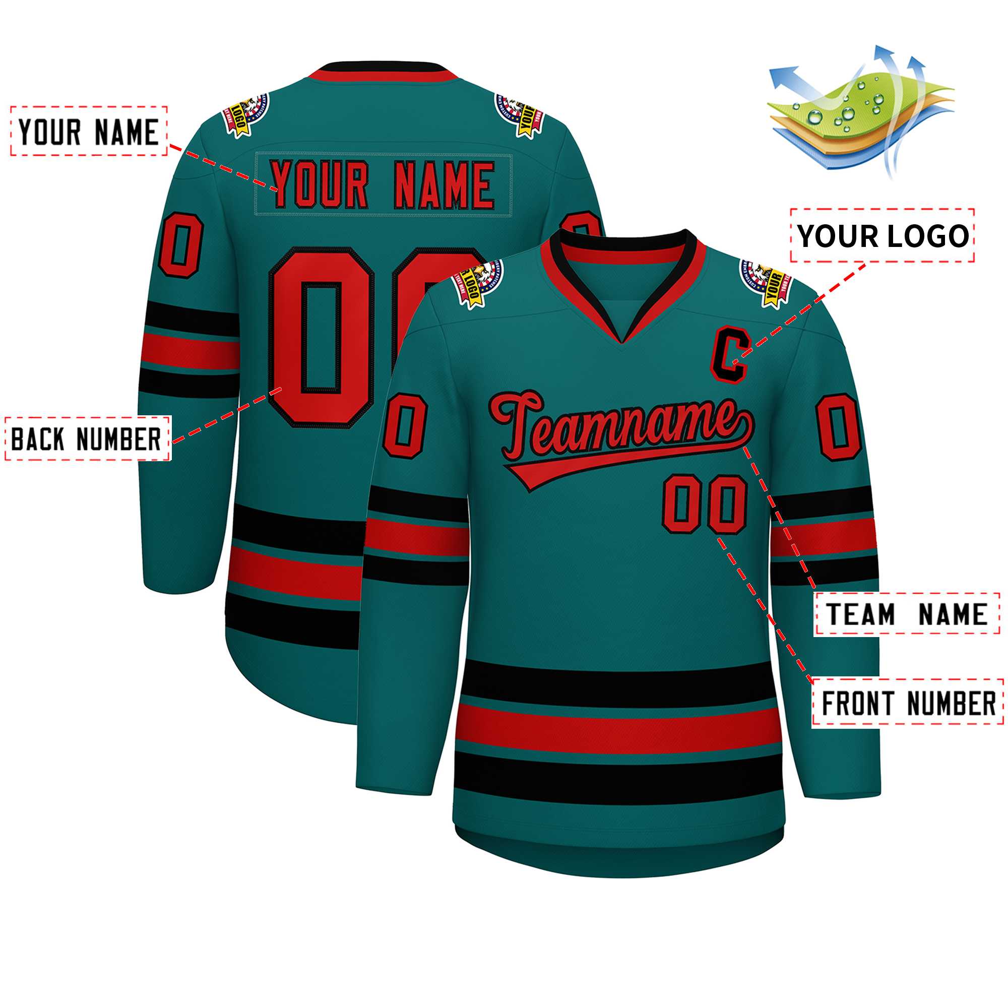Custom Aqua Red-Black Classic Style Hockey Jersey | KXKSHOP